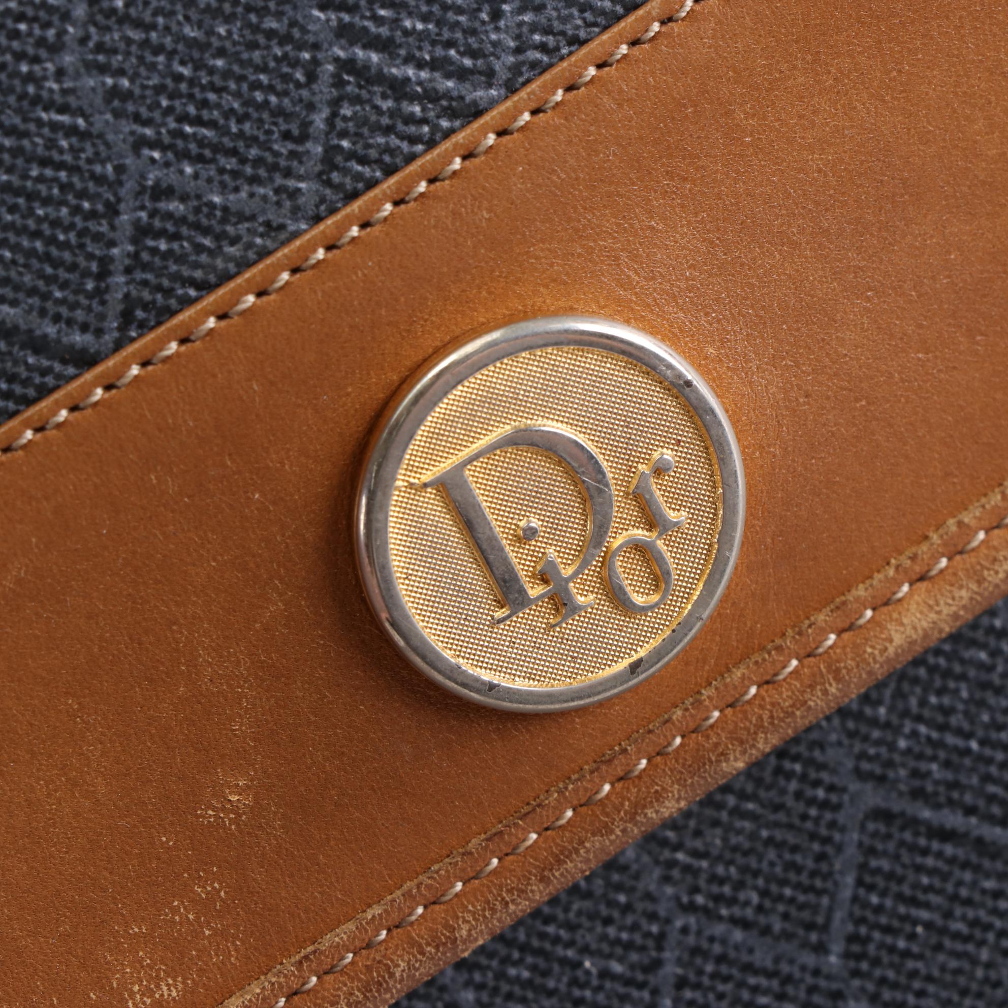 Christian Dior Honeycomb Coated Canvas Clutch with Leather Trim