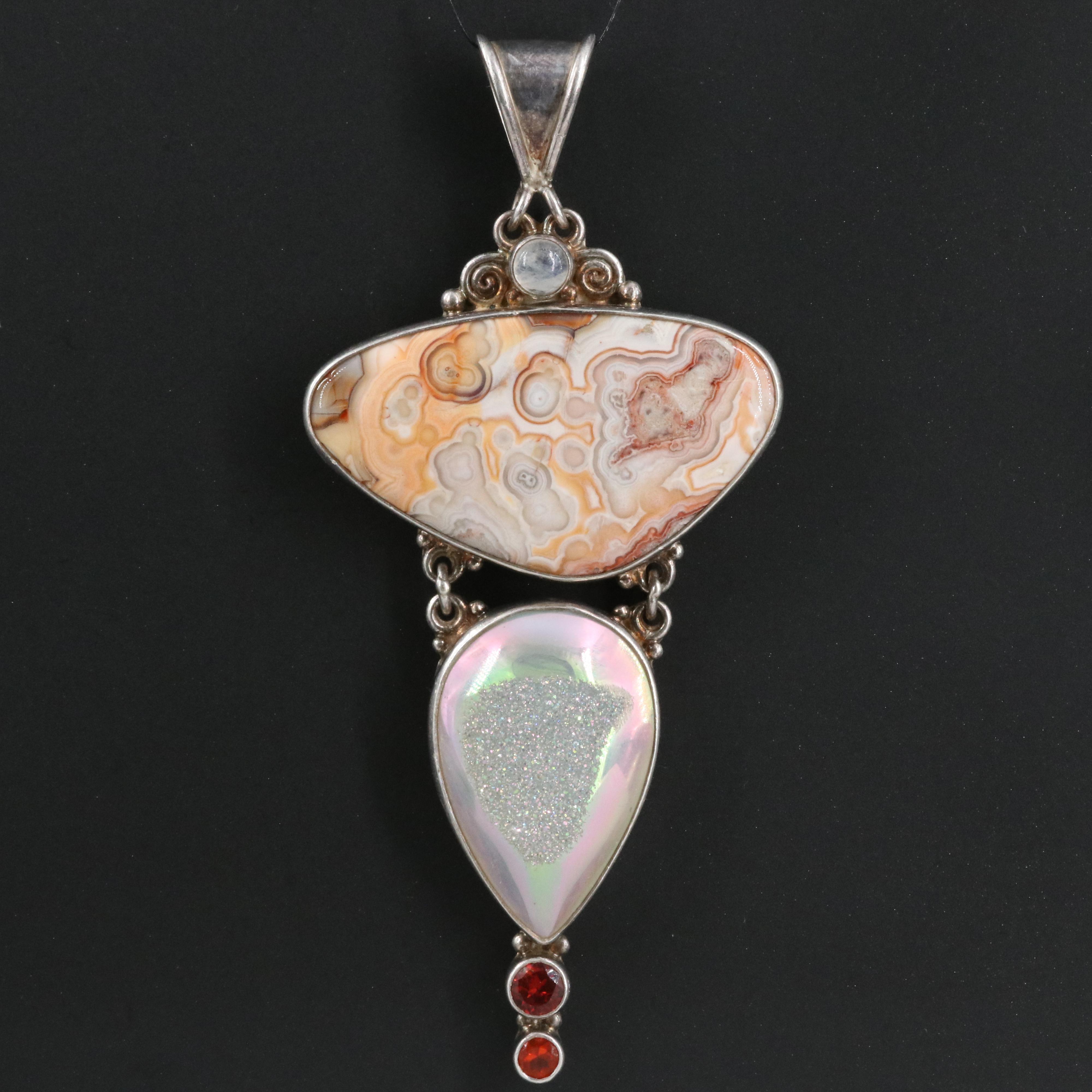 Sajen Sterling Pendants Including Agate, Rainbow Moonstone and Druzy