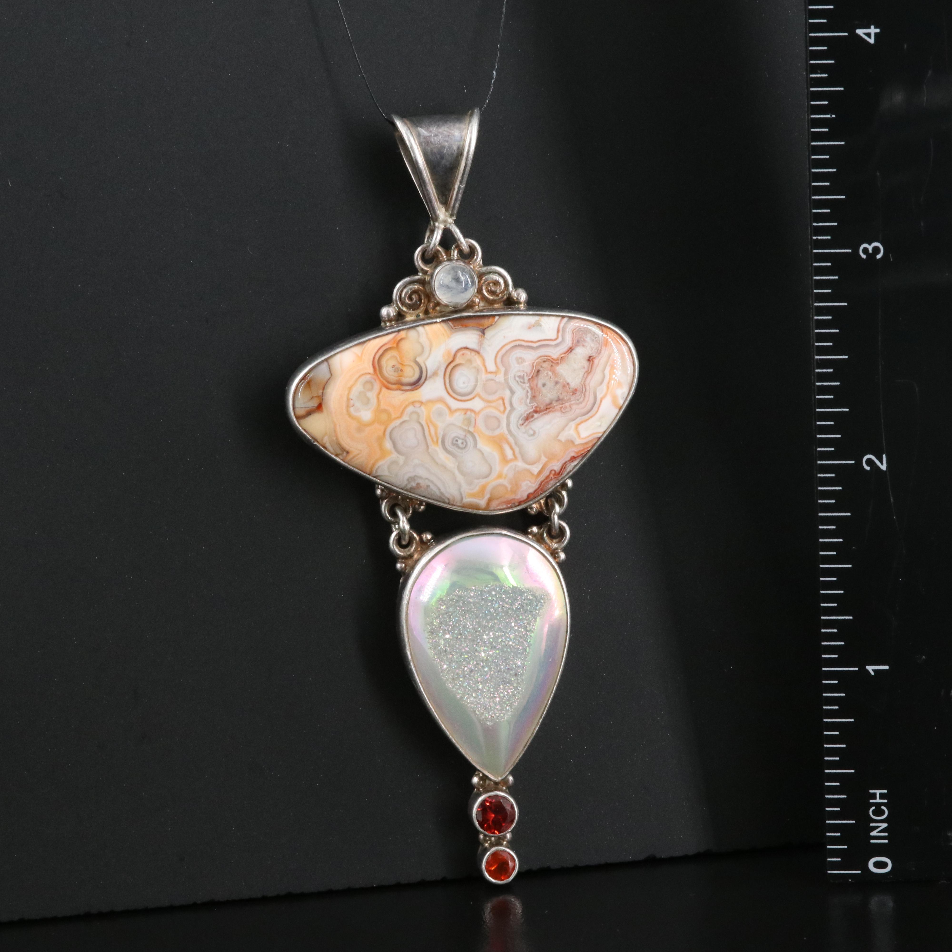 Sajen Sterling Pendants Including Agate, Rainbow Moonstone and Druzy