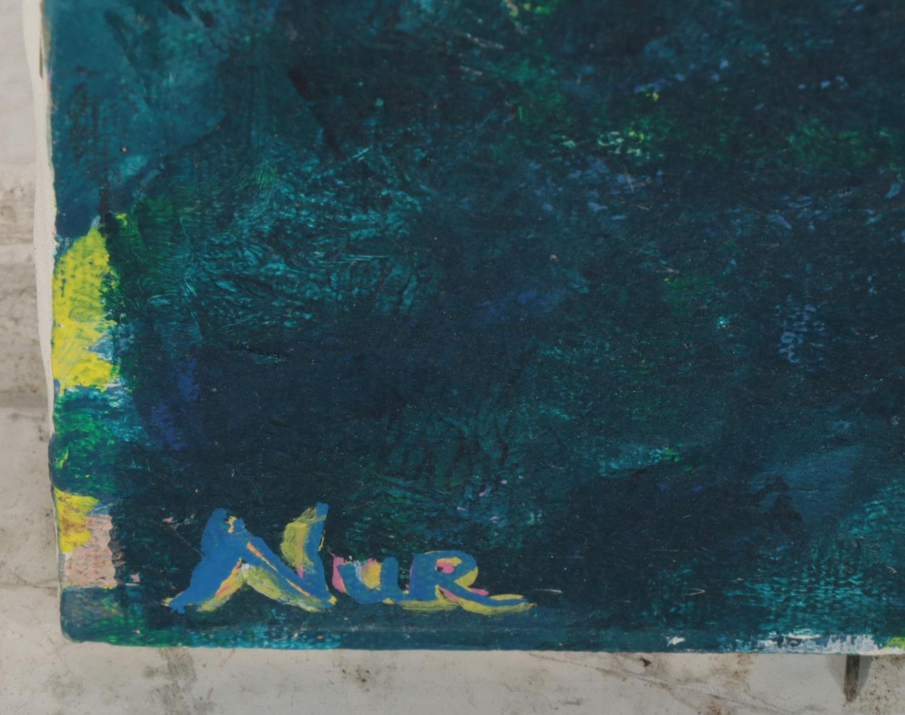 Surreal Acrylic Painting of Couple Embracing as Mythic Creatures