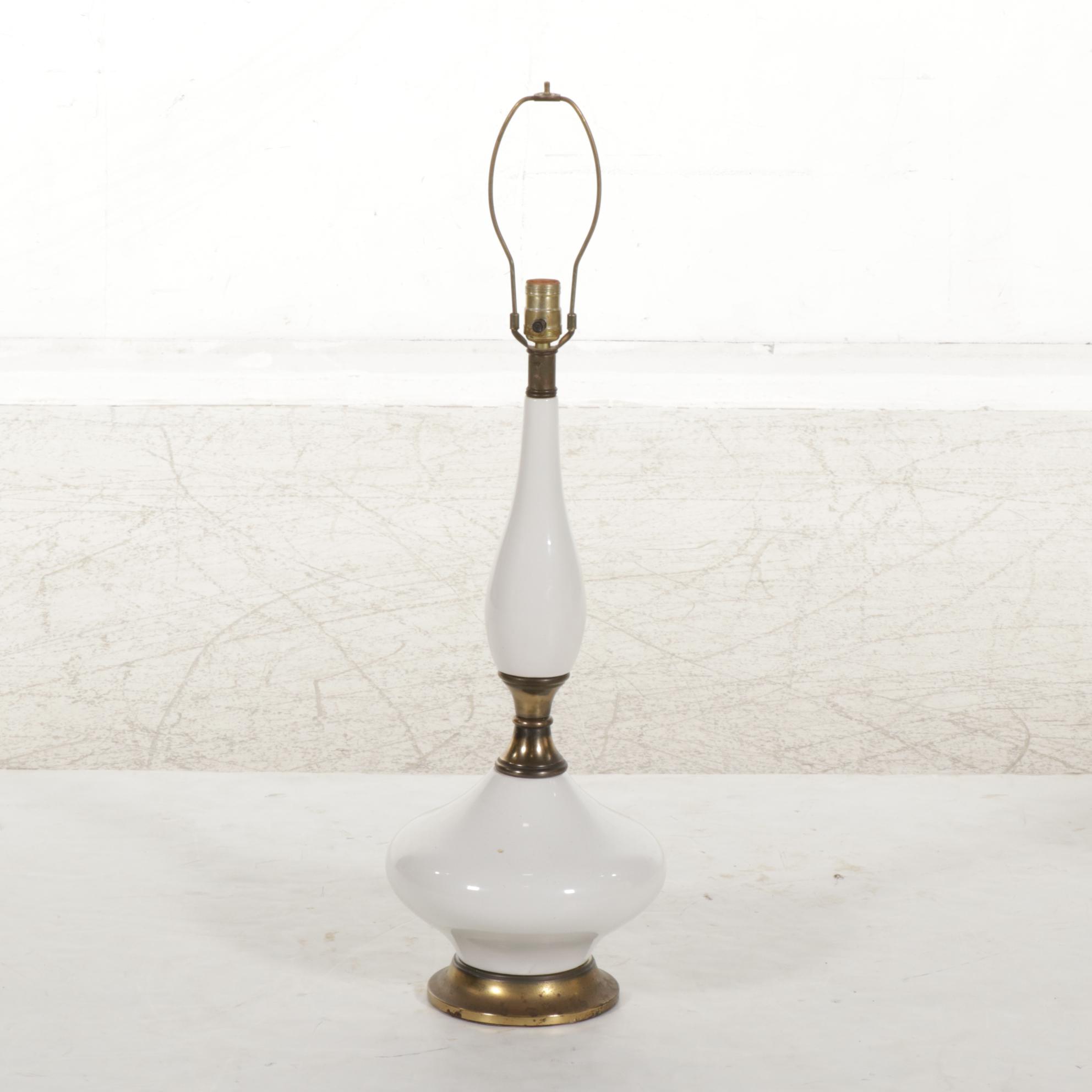 Hollywood Regency Style White Glazed Ceramic and Brass Table Lamp, Mid-20th C.