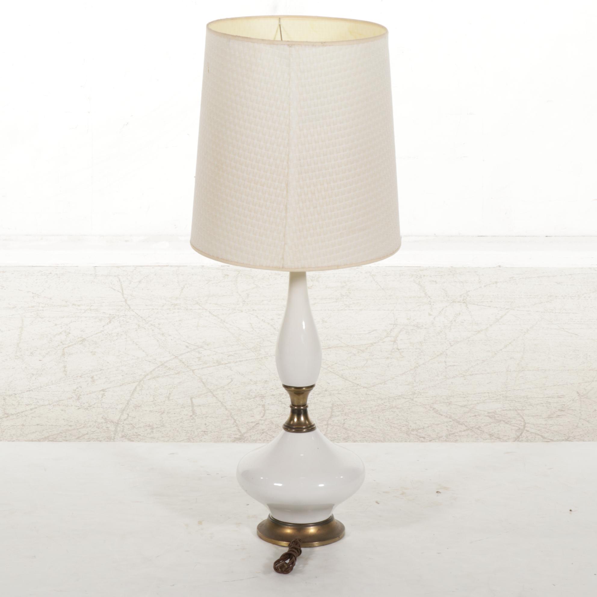 Hollywood Regency Style White Glazed Ceramic and Brass Table Lamp, Mid-20th C.