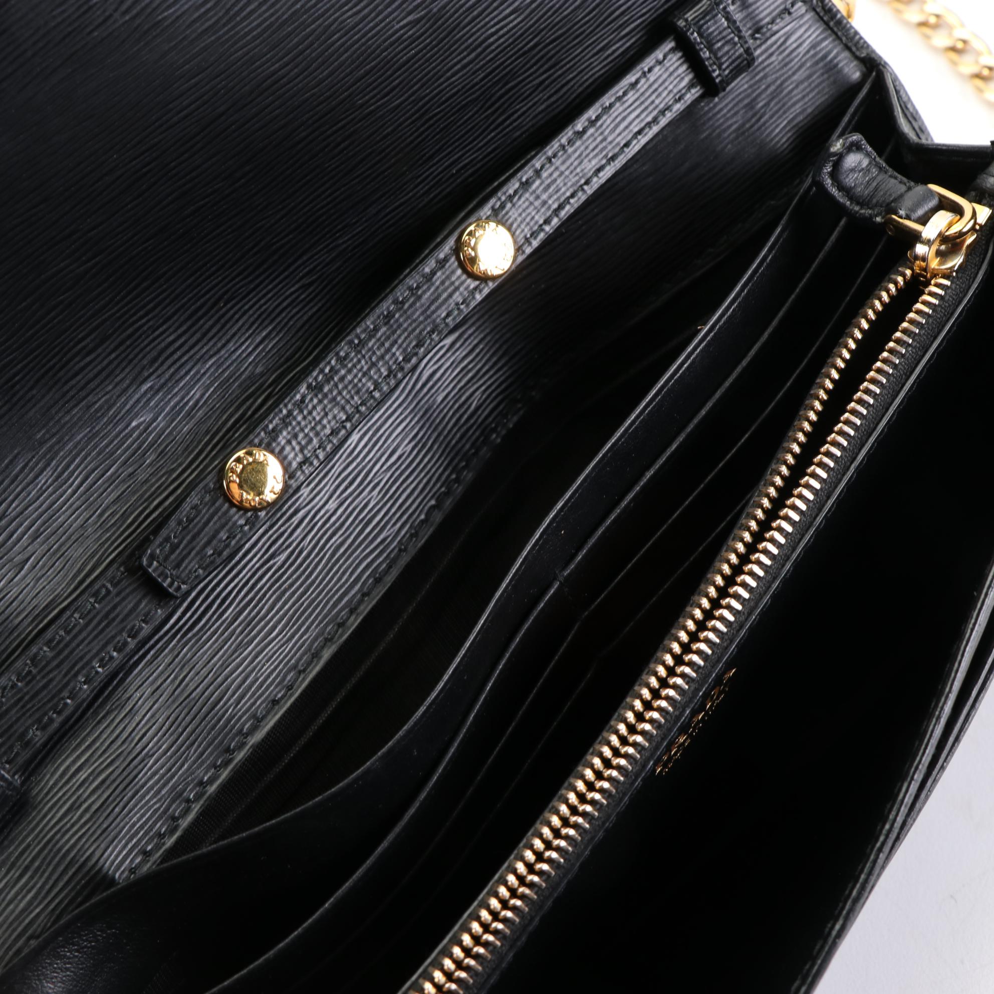 Prada Textured Leather Chain Strap Crossbody Wallet