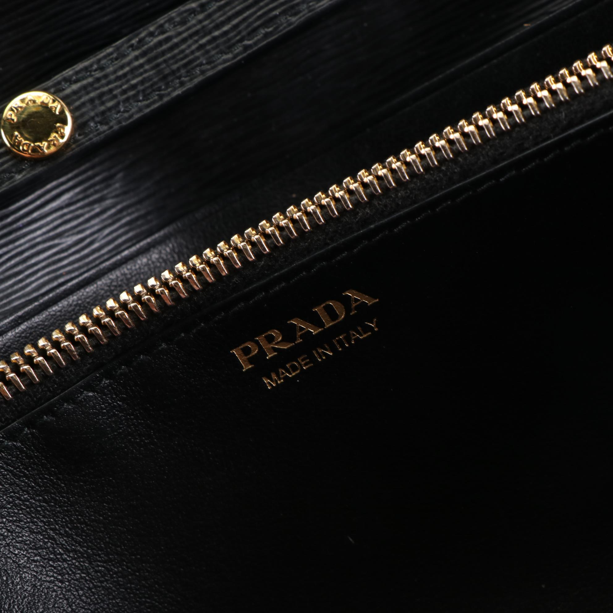 Prada Textured Leather Chain Strap Crossbody Wallet