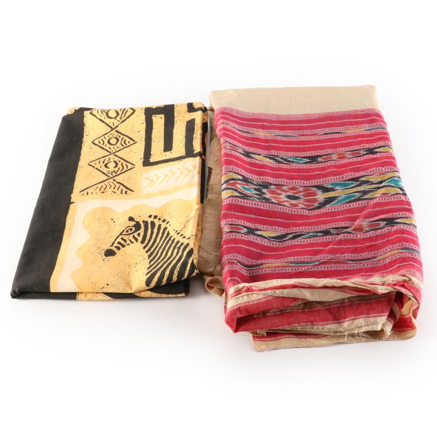 Central Asian Style Sari Textile Remnant with Zebra Motif Batik Table Throw