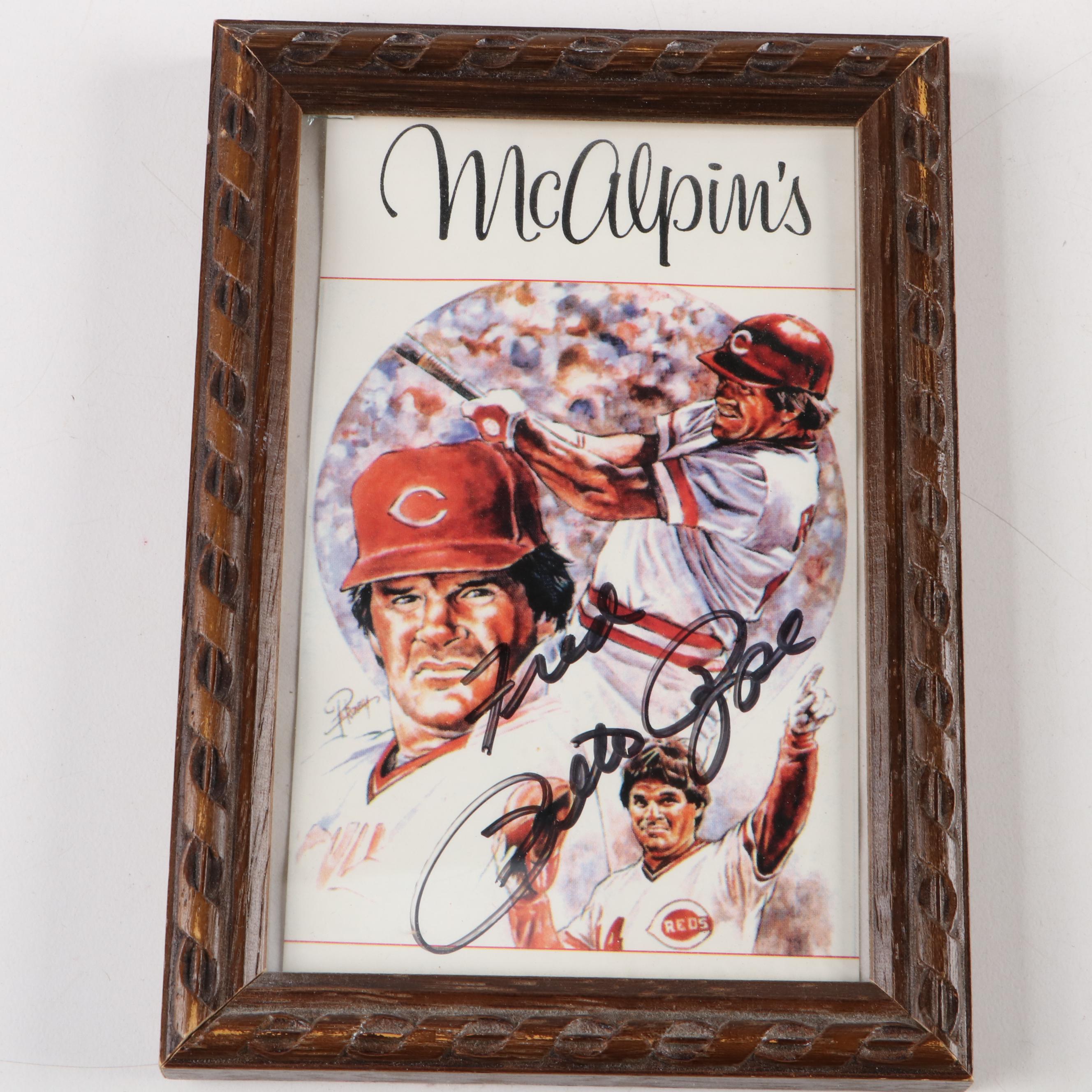 Pete Rose Cinccinnati Reds Signed Framed Giclée with Baseball Cards