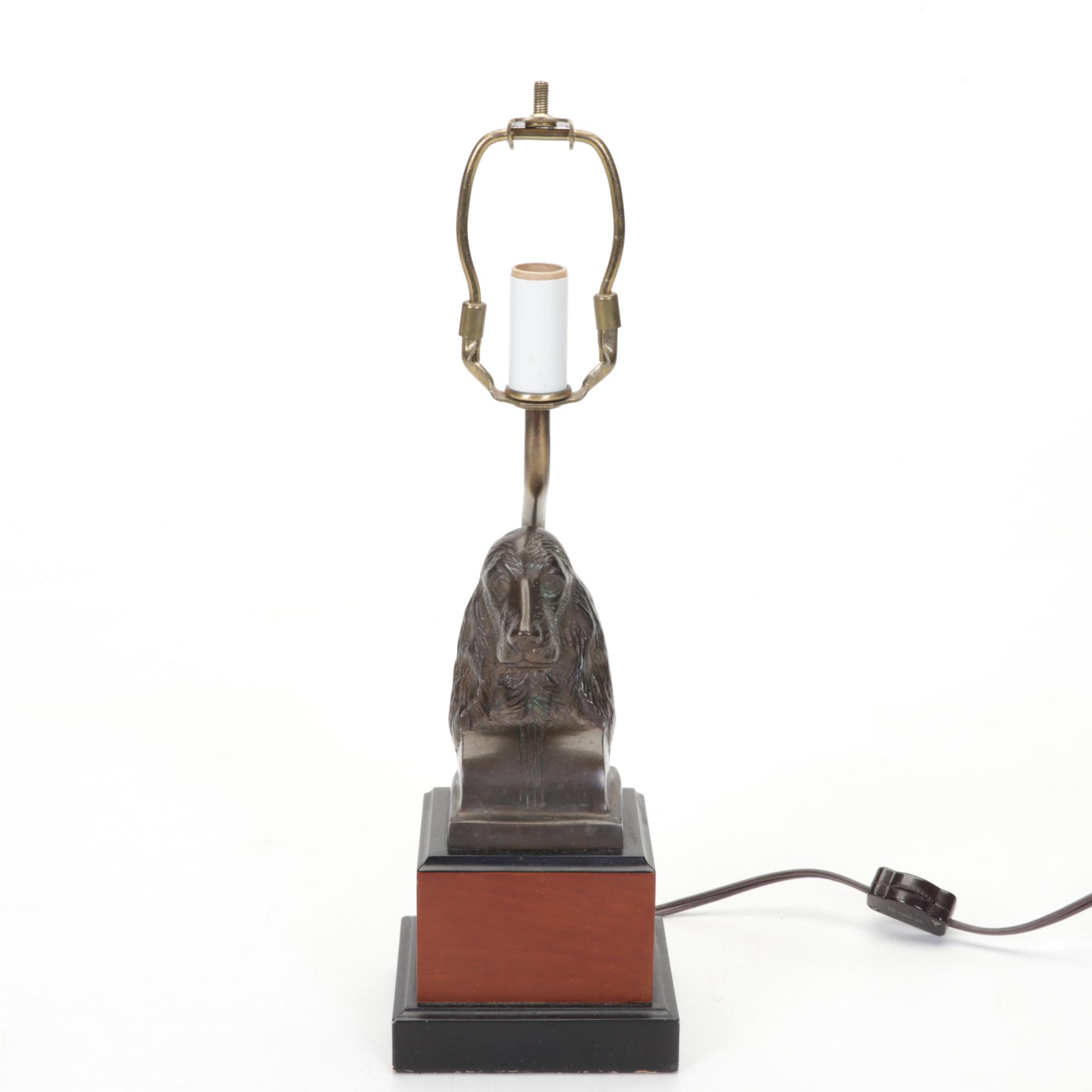 Spaniel Dog Bookend Table Lamp With Slag Glass Shade