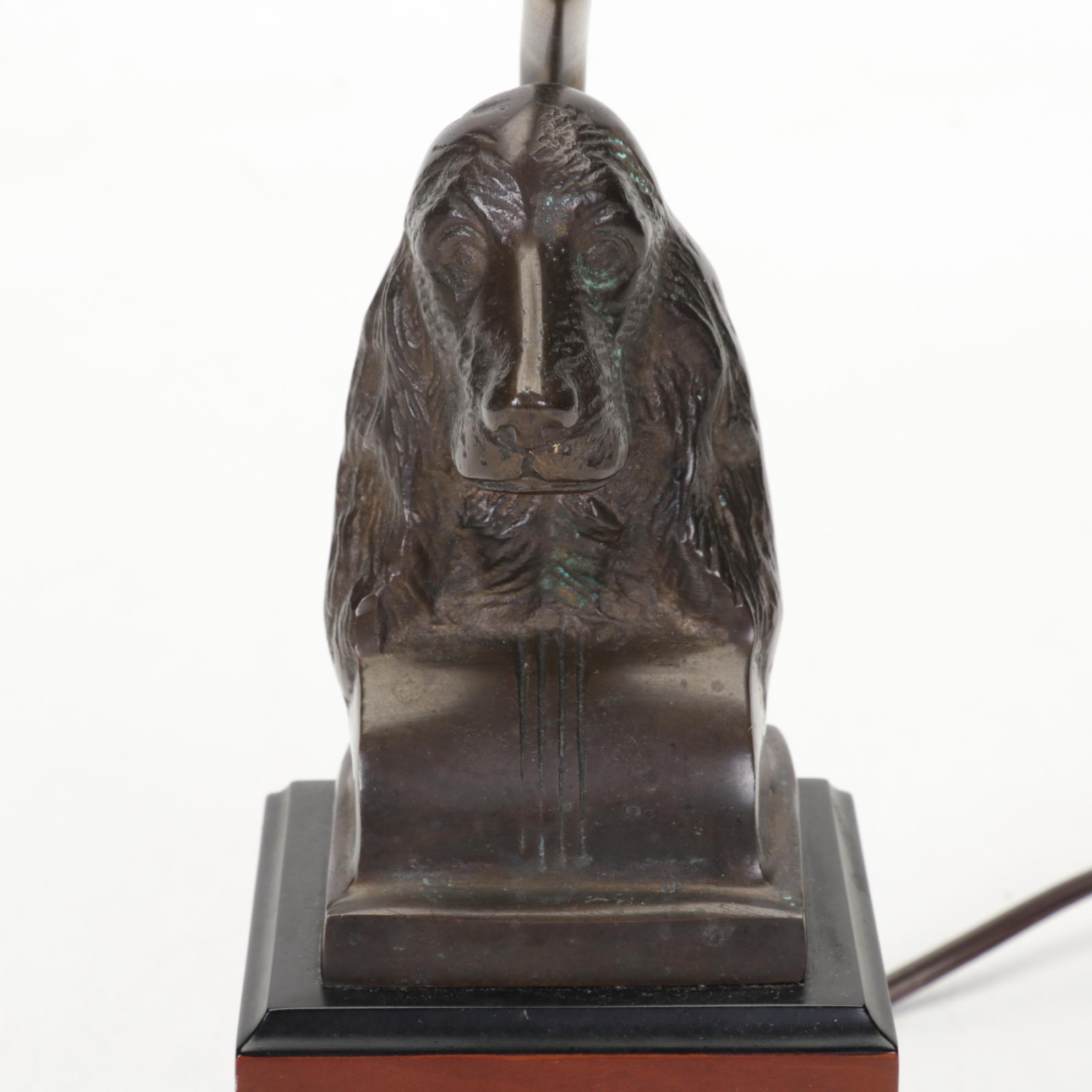 Spaniel Dog Bookend Table Lamp With Slag Glass Shade