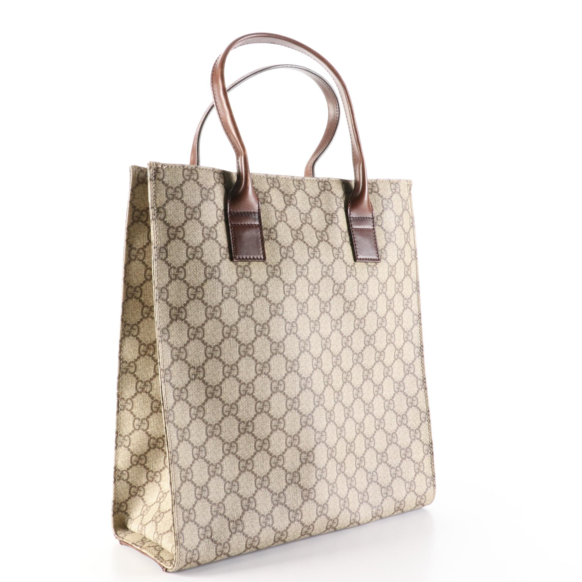 Gucci Tote Bag in Supreme Canvas and Brown Leather