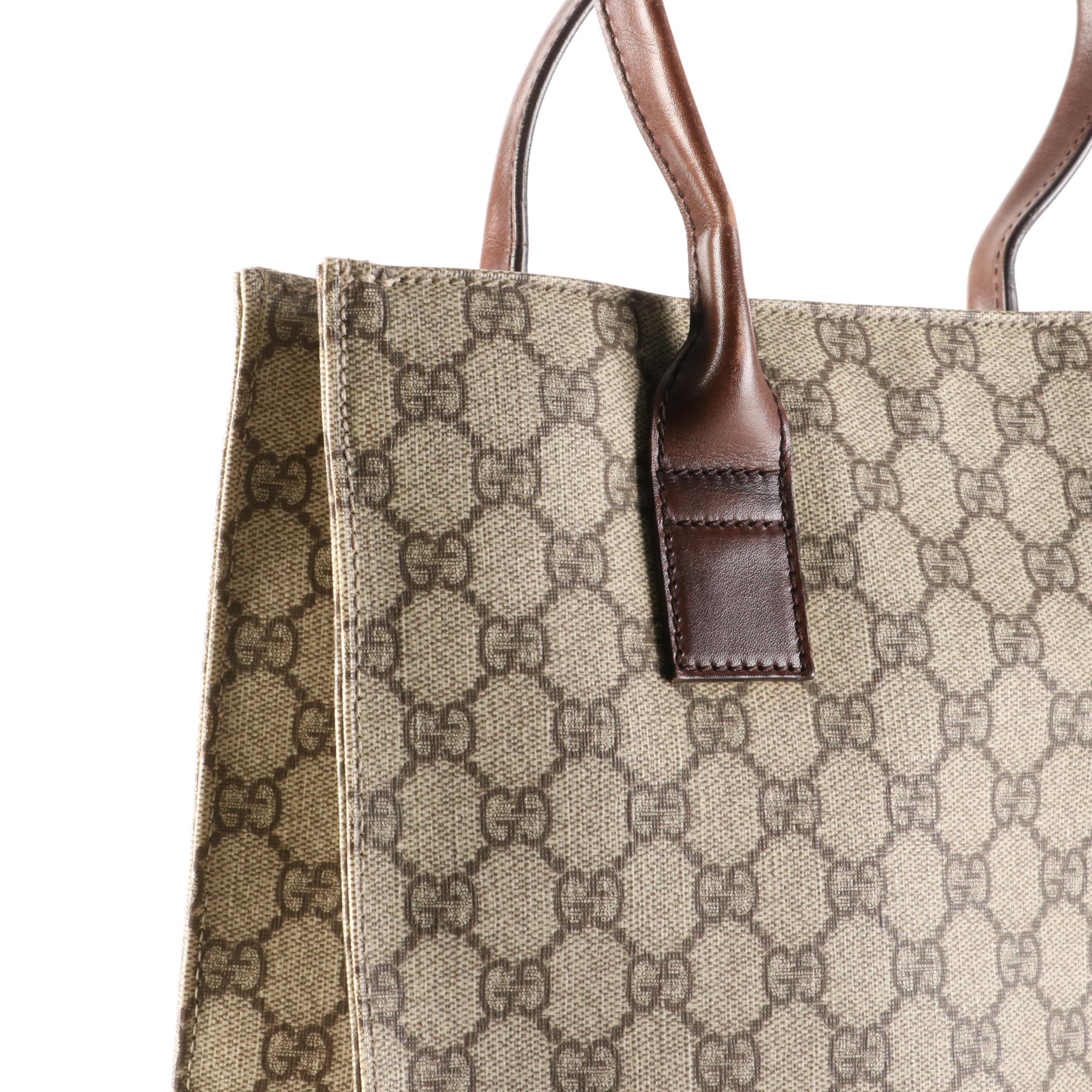 Gucci Tote Bag in Supreme Canvas and Brown Leather