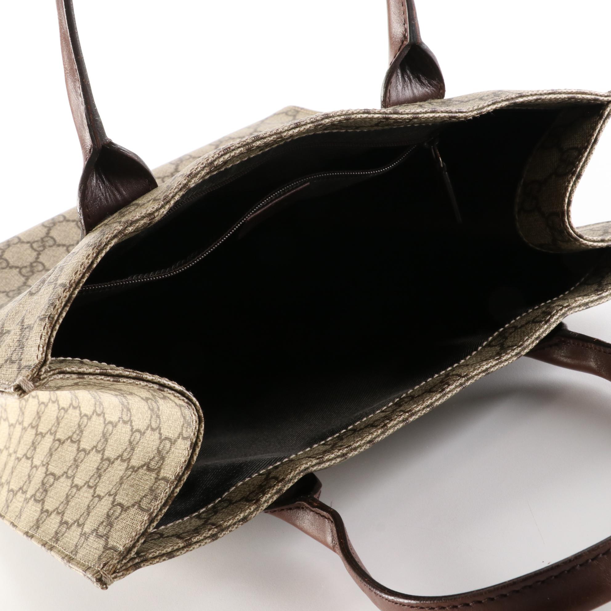 Gucci Tote Bag in Supreme Canvas and Brown Leather