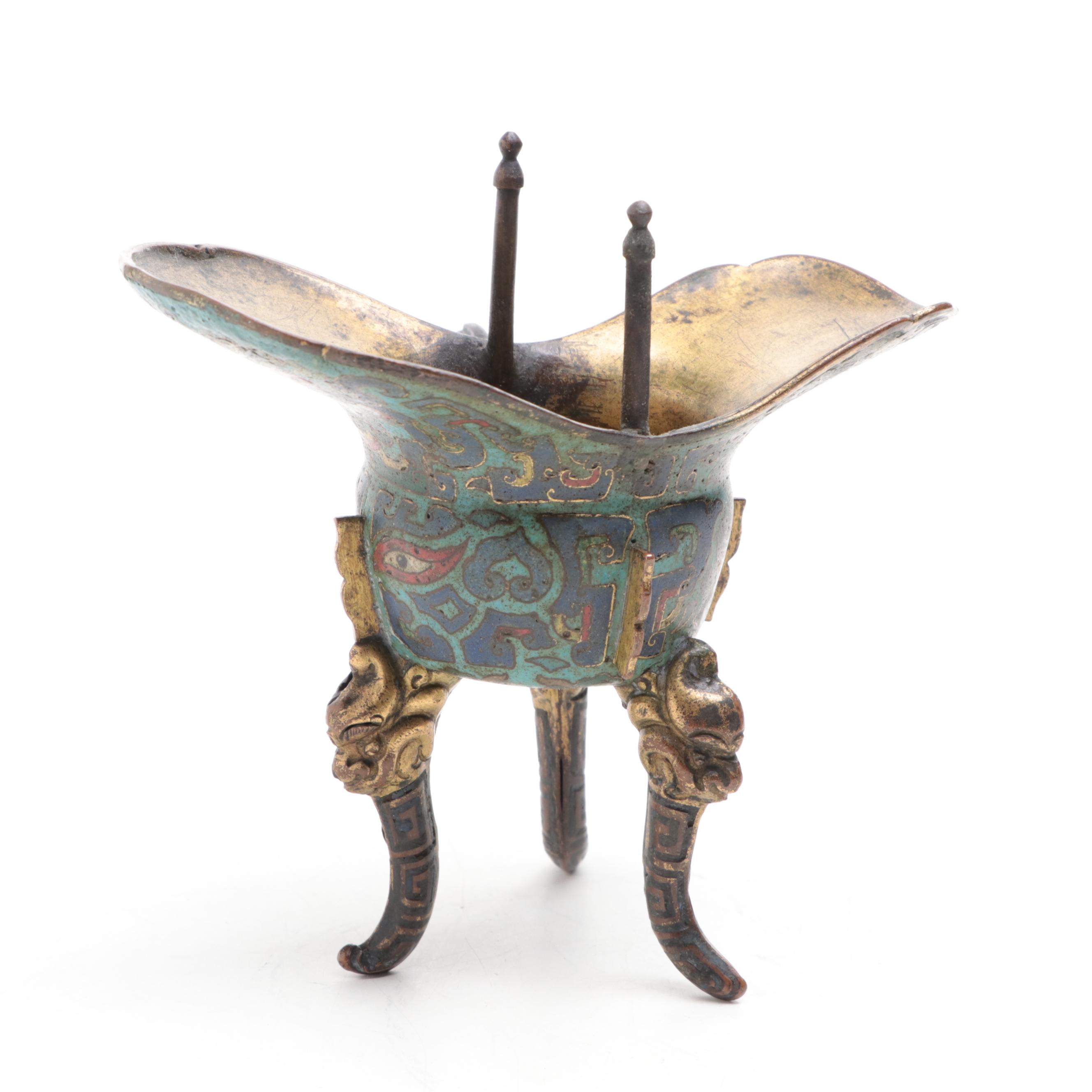 Chinese Cloisonné Brass Jue, Antique