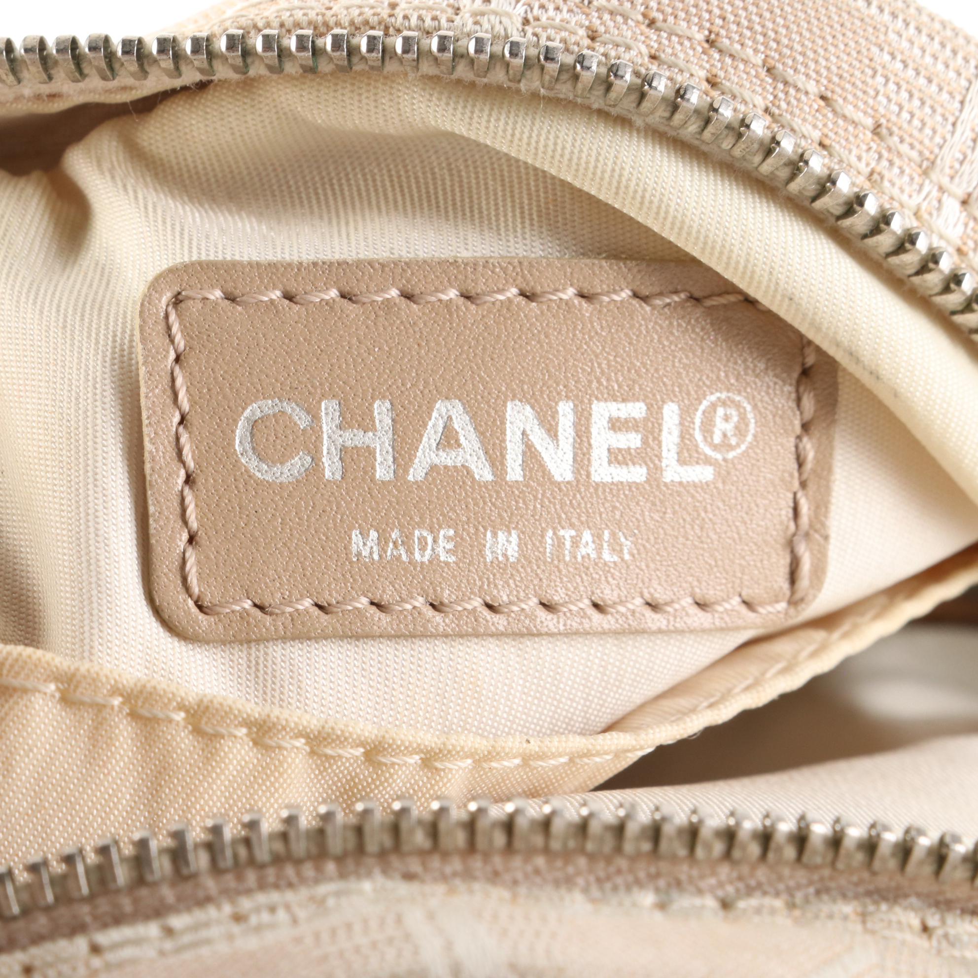 Chanel Travel Line Round Wristlet Pouch in CC Nylon Jacquard with Leather Trim