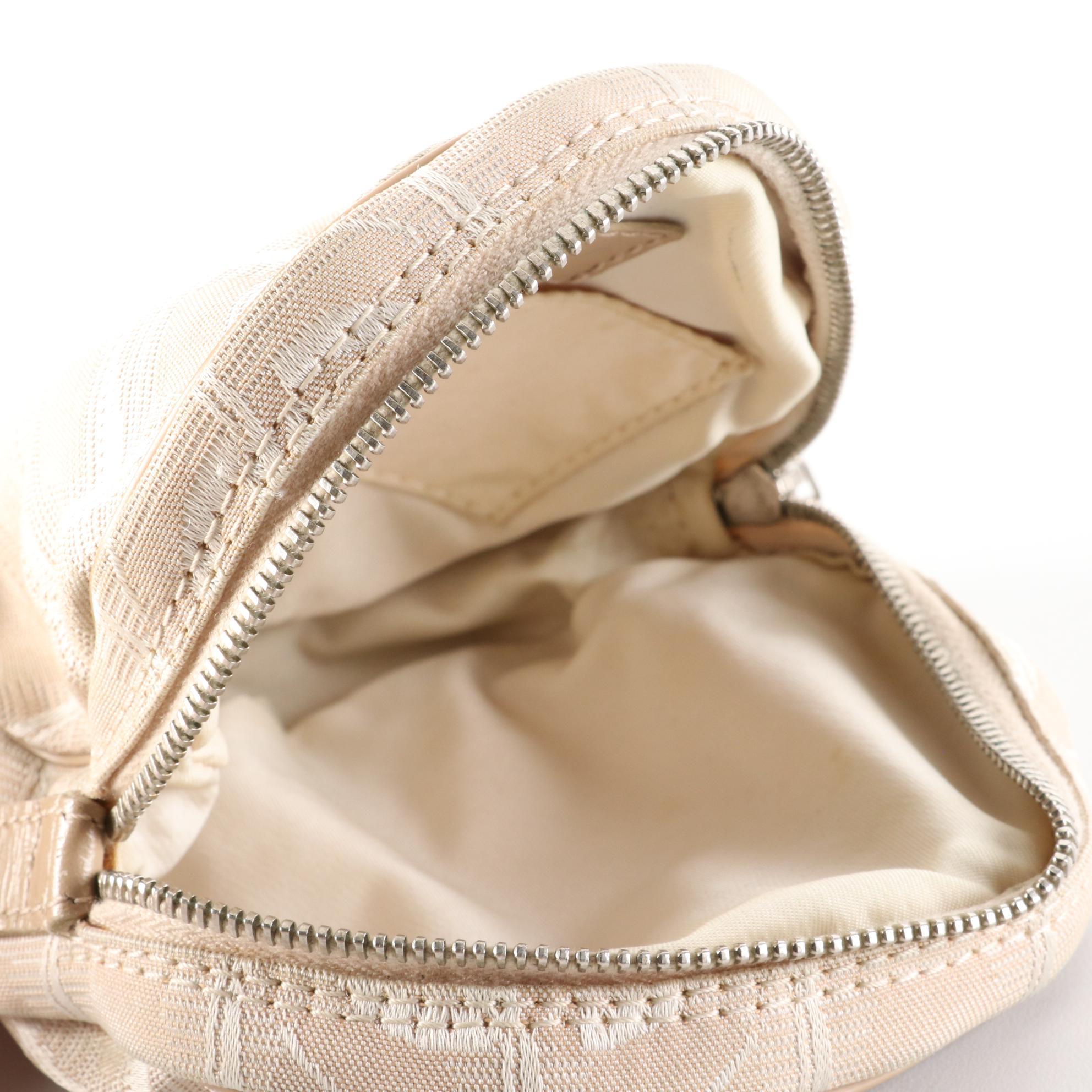 Chanel Travel Line Round Wristlet Pouch in CC Nylon Jacquard with Leather Trim