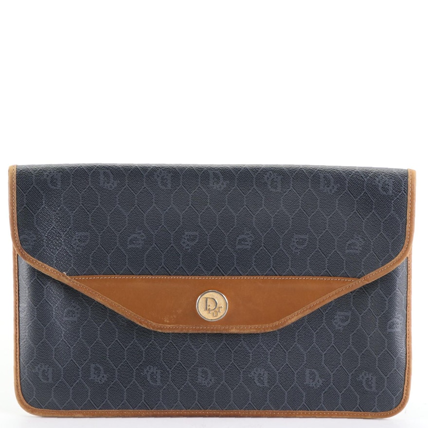 Christian Dior Honeycomb Coated Canvas Clutch with Leather Trim