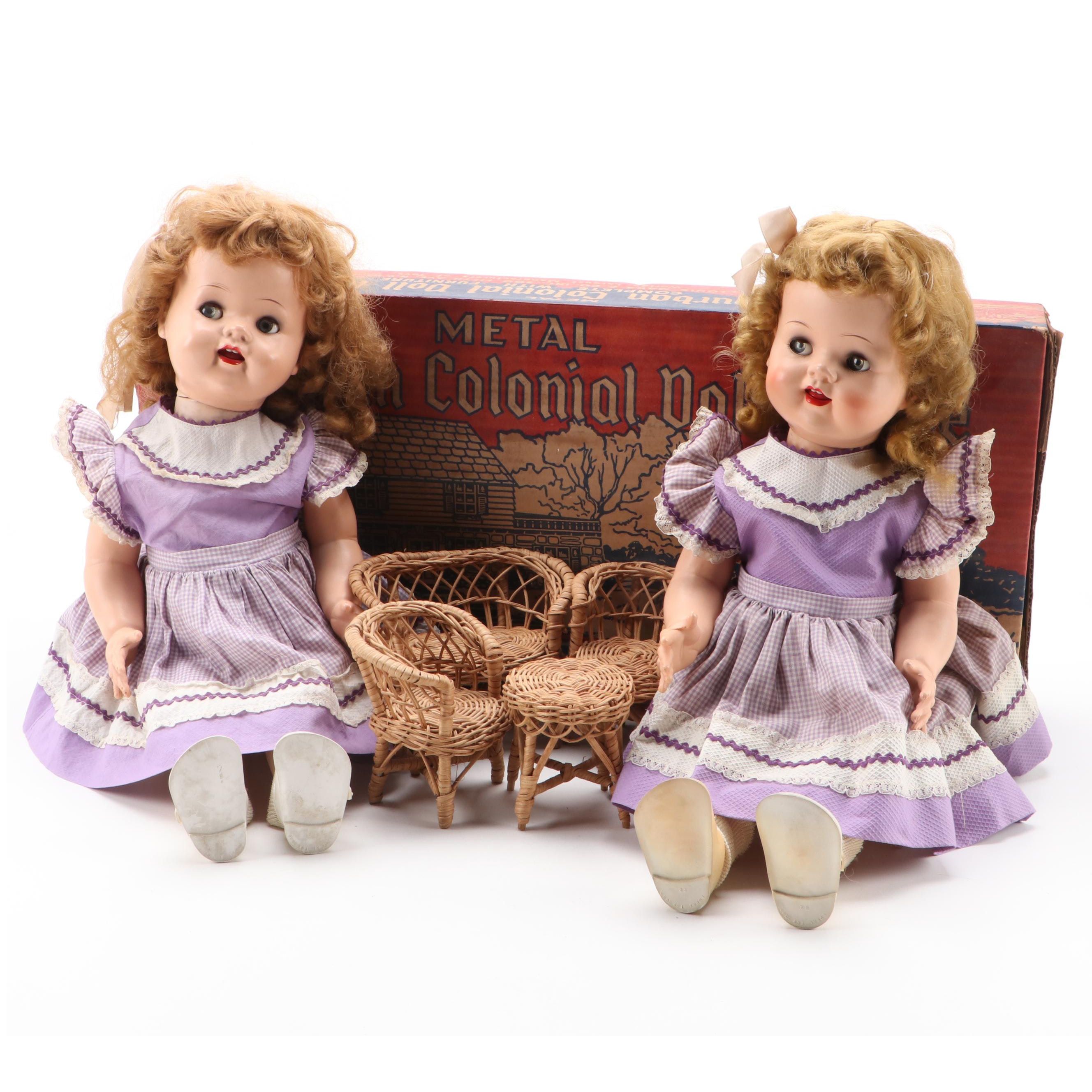 Ideal "Saucy Walker" Dolls with Marx Tin Litho Doll House and Other Furniture