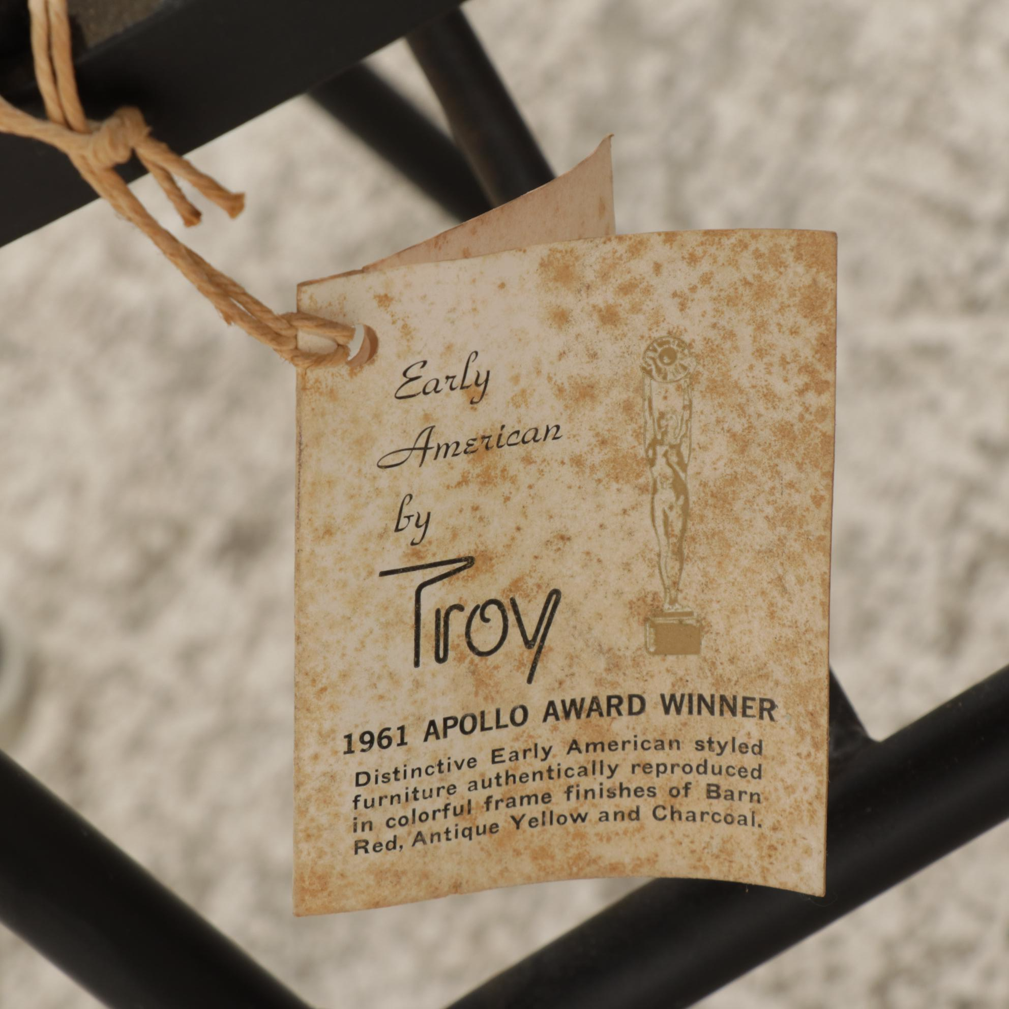 Four Troy Sunshade Co. Metal Windsor Style Patio Chairs, Late 20th Century