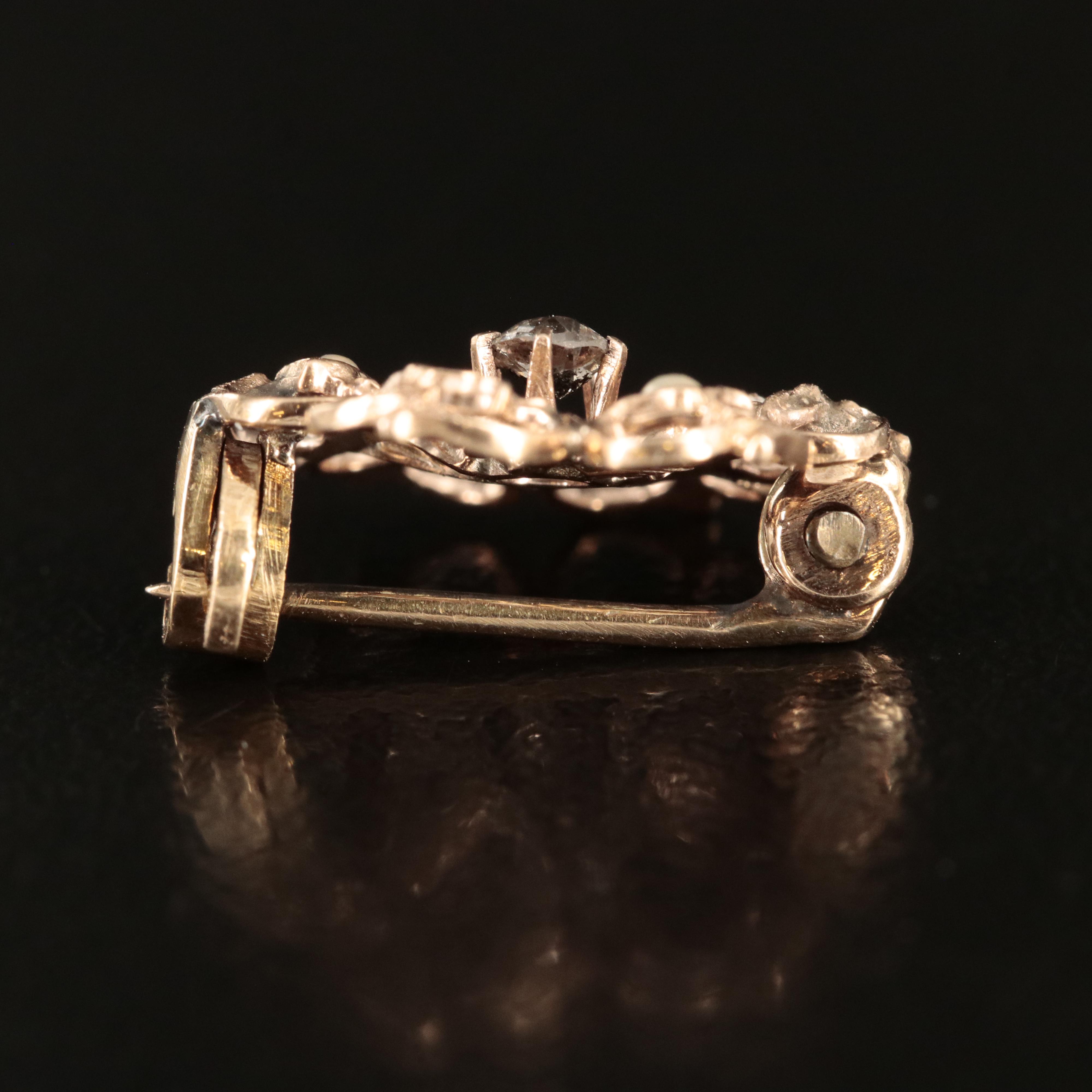 10K and 14K Stick Pins and Pin with Diamond, Seed Pearls and Pearl