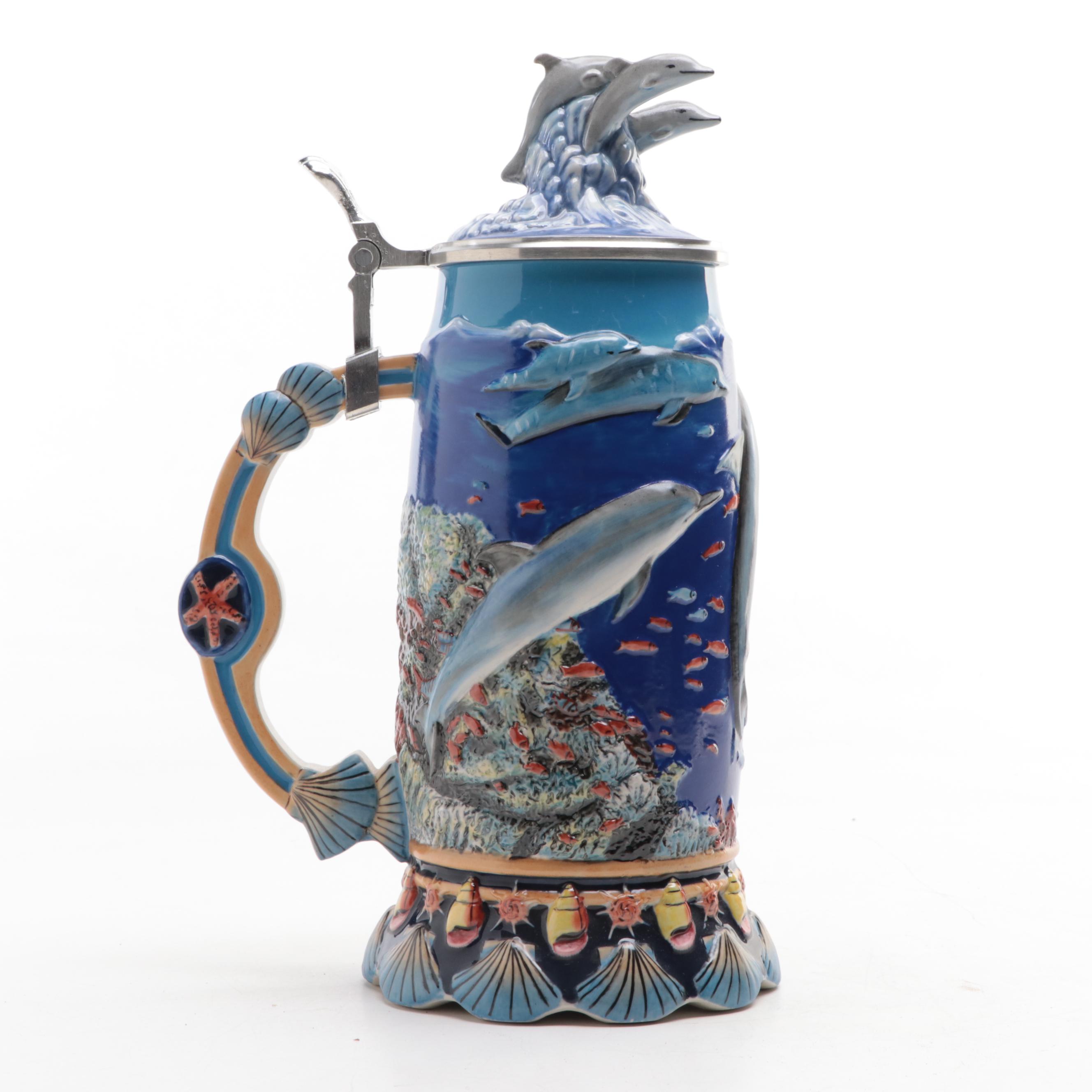 German Ceramic "Wonders of the Sea" Dolphin Beer Stein