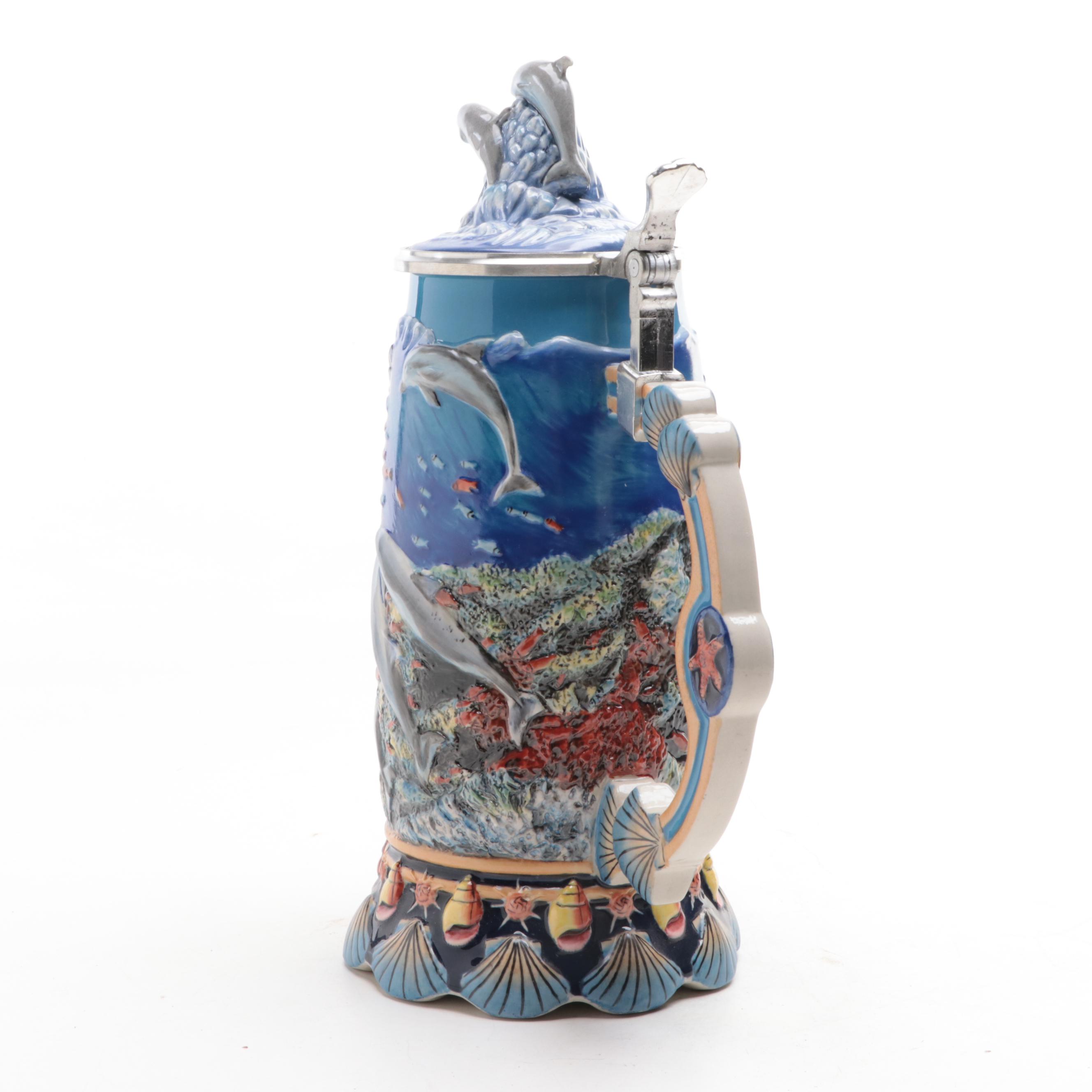 German Ceramic "Wonders of the Sea" Dolphin Beer Stein