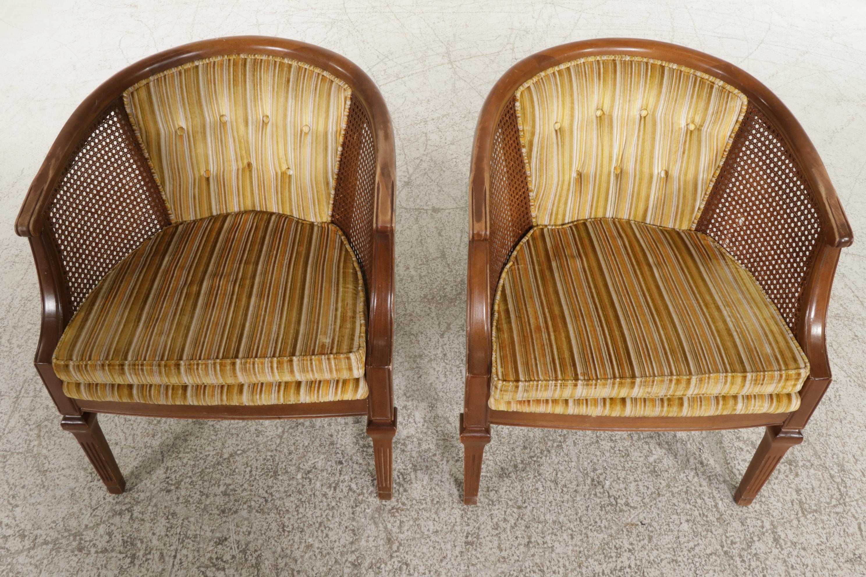 Pair of Cane Sided Barrel Chairs, Late 20th Century