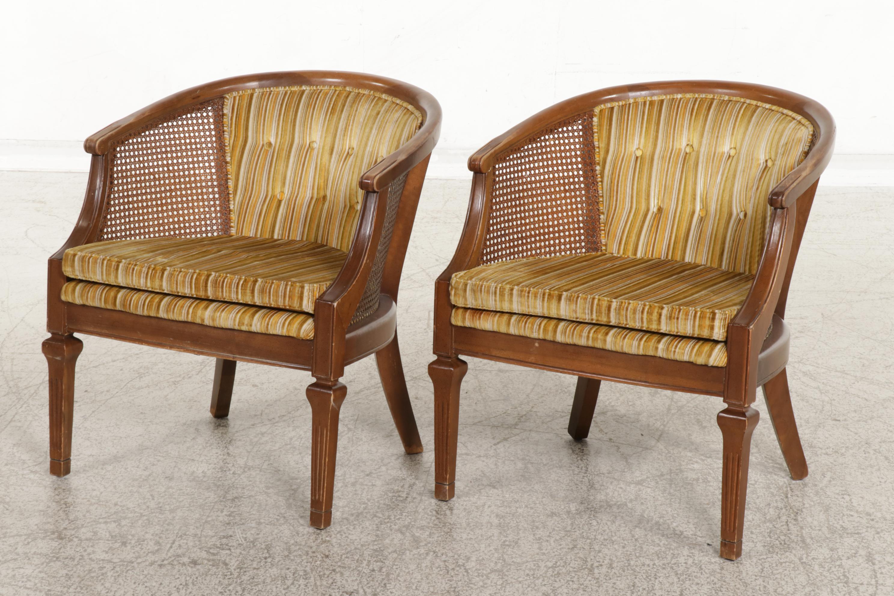 Pair of Cane Sided Barrel Chairs, Late 20th Century