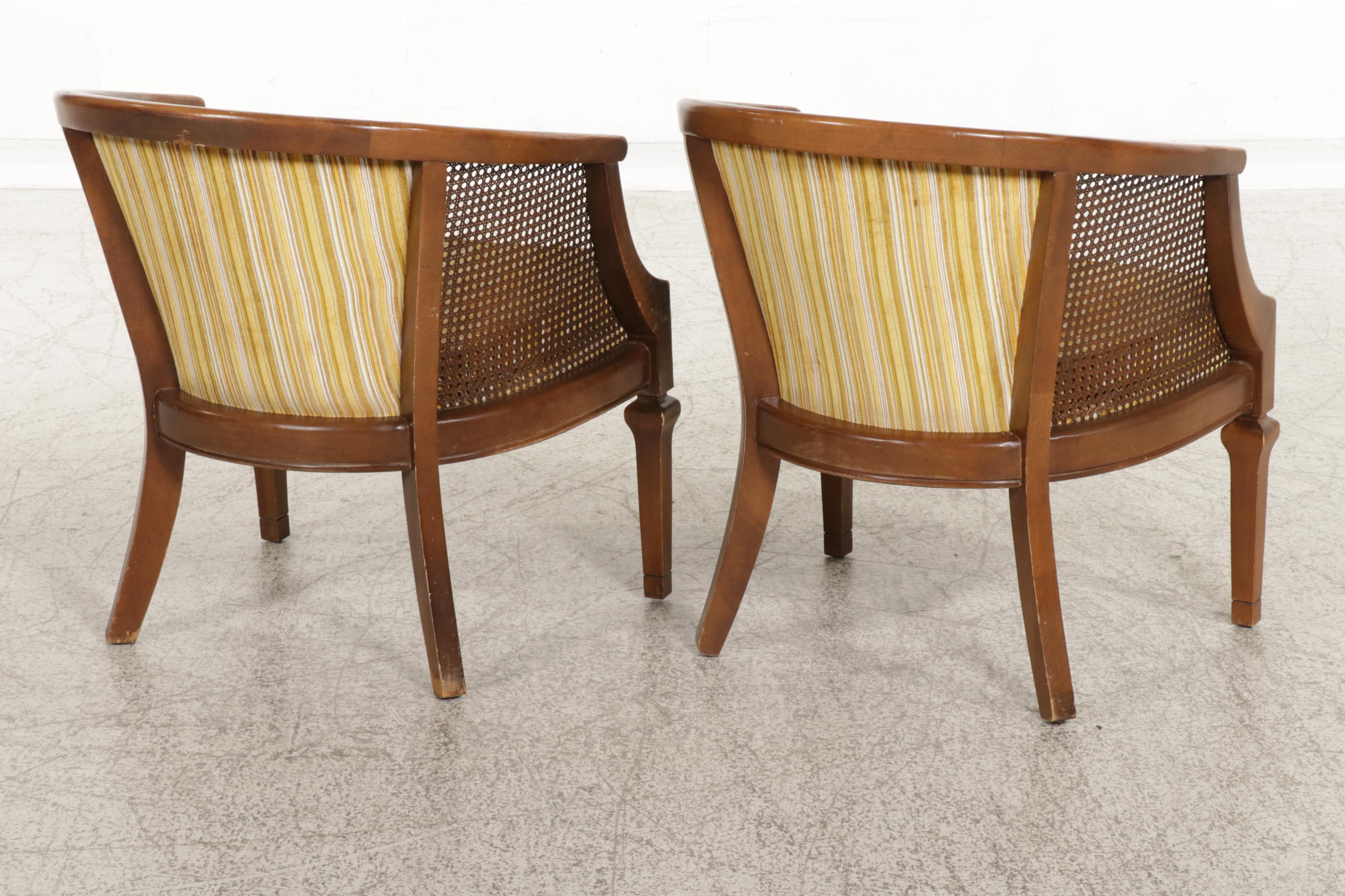 Pair of Cane Sided Barrel Chairs, Late 20th Century