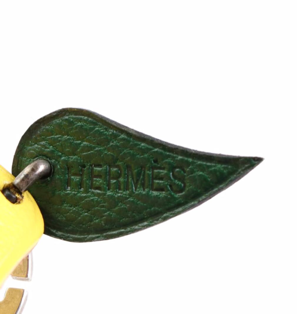 Hermès Lemon Bag Charm in Yellow/Green Goatskin Leather with Box