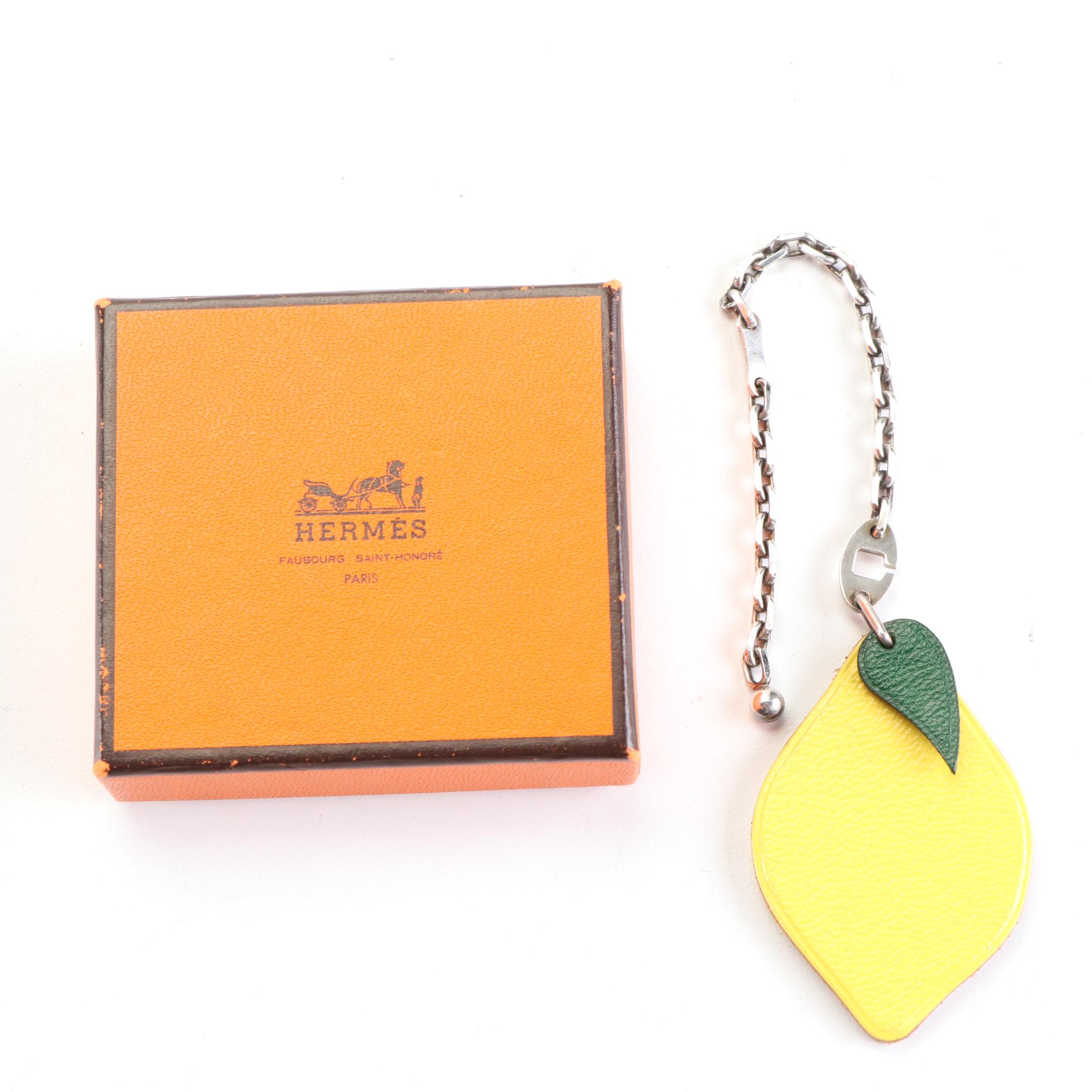 Hermès Lemon Bag Charm in Yellow/Green Goatskin Leather with Box