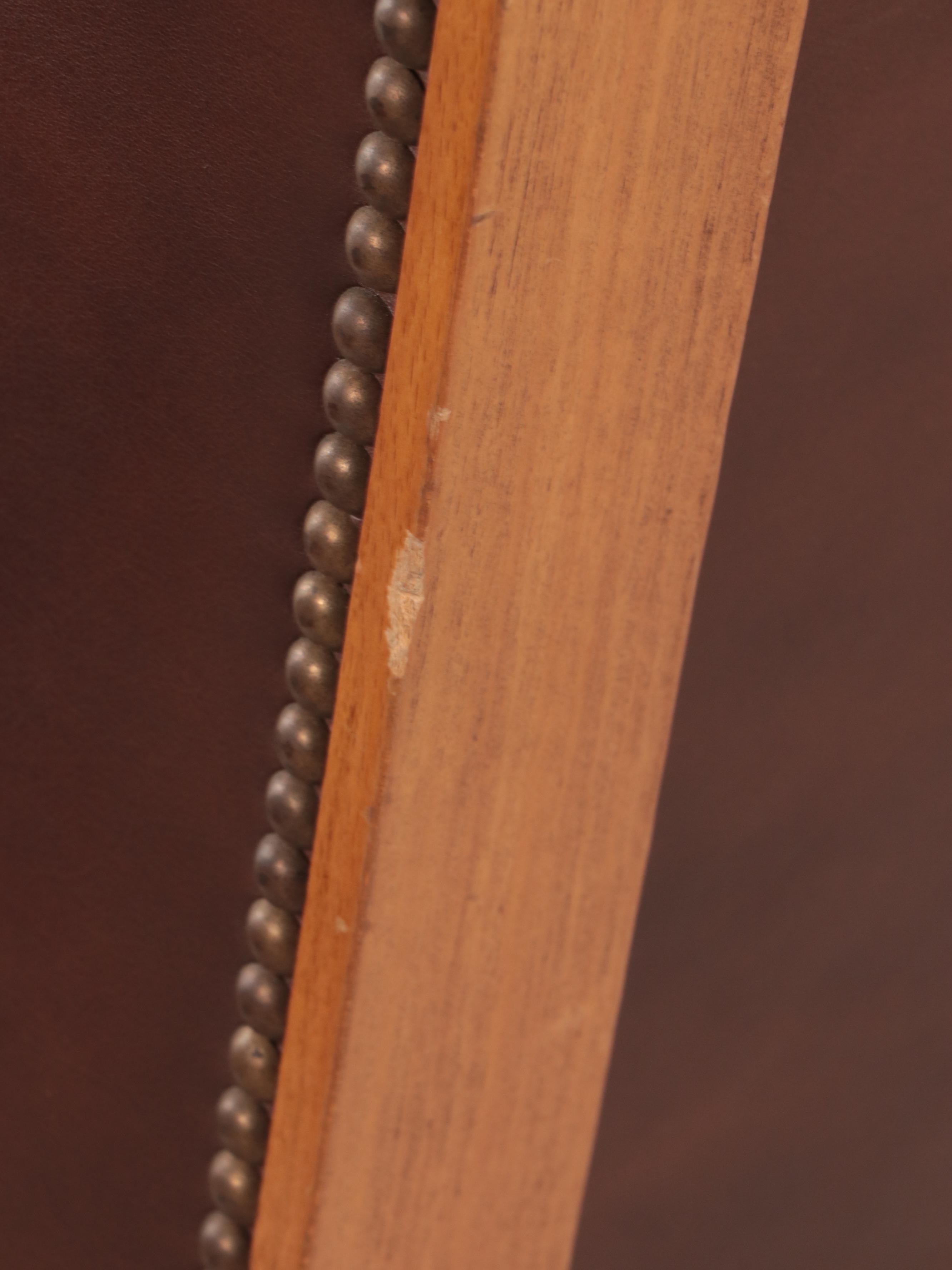 Pair of Louis XVI Style Leather-Upholstered Hardwood Bergères à Oreilles