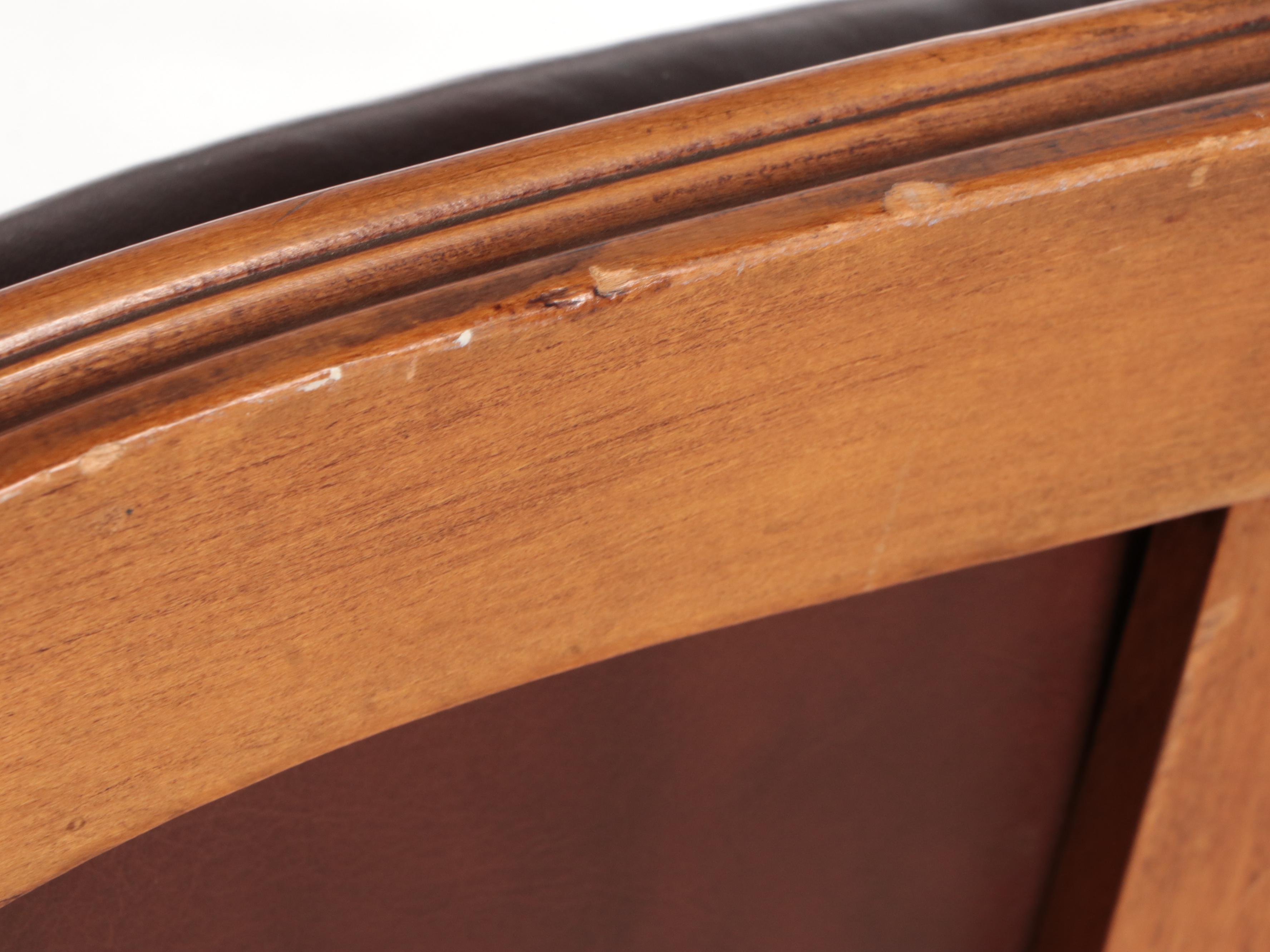 Pair of Louis XVI Style Leather-Upholstered Hardwood Bergères à Oreilles