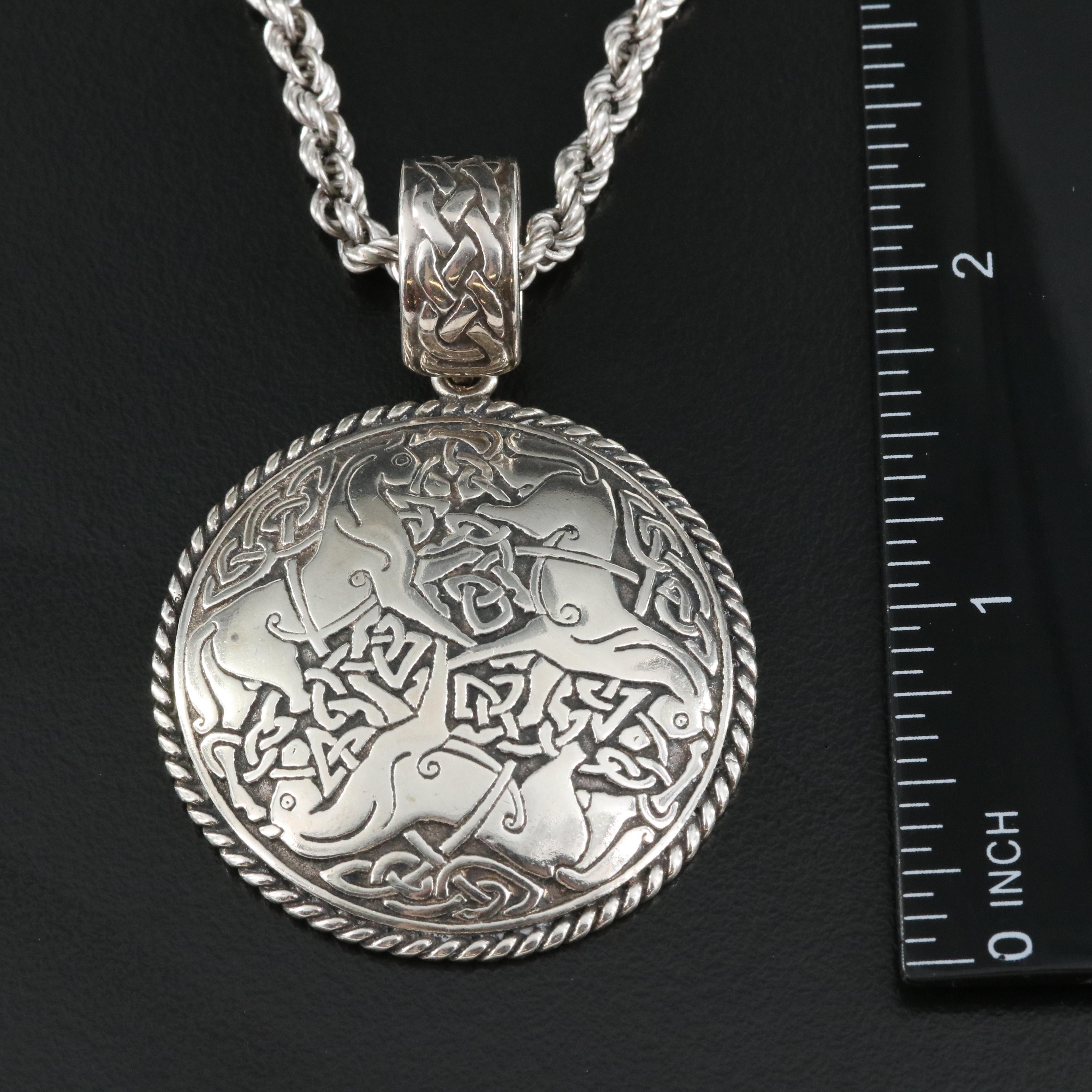 Celtic Epona Horse Knot Pendant Necklace in Sterling