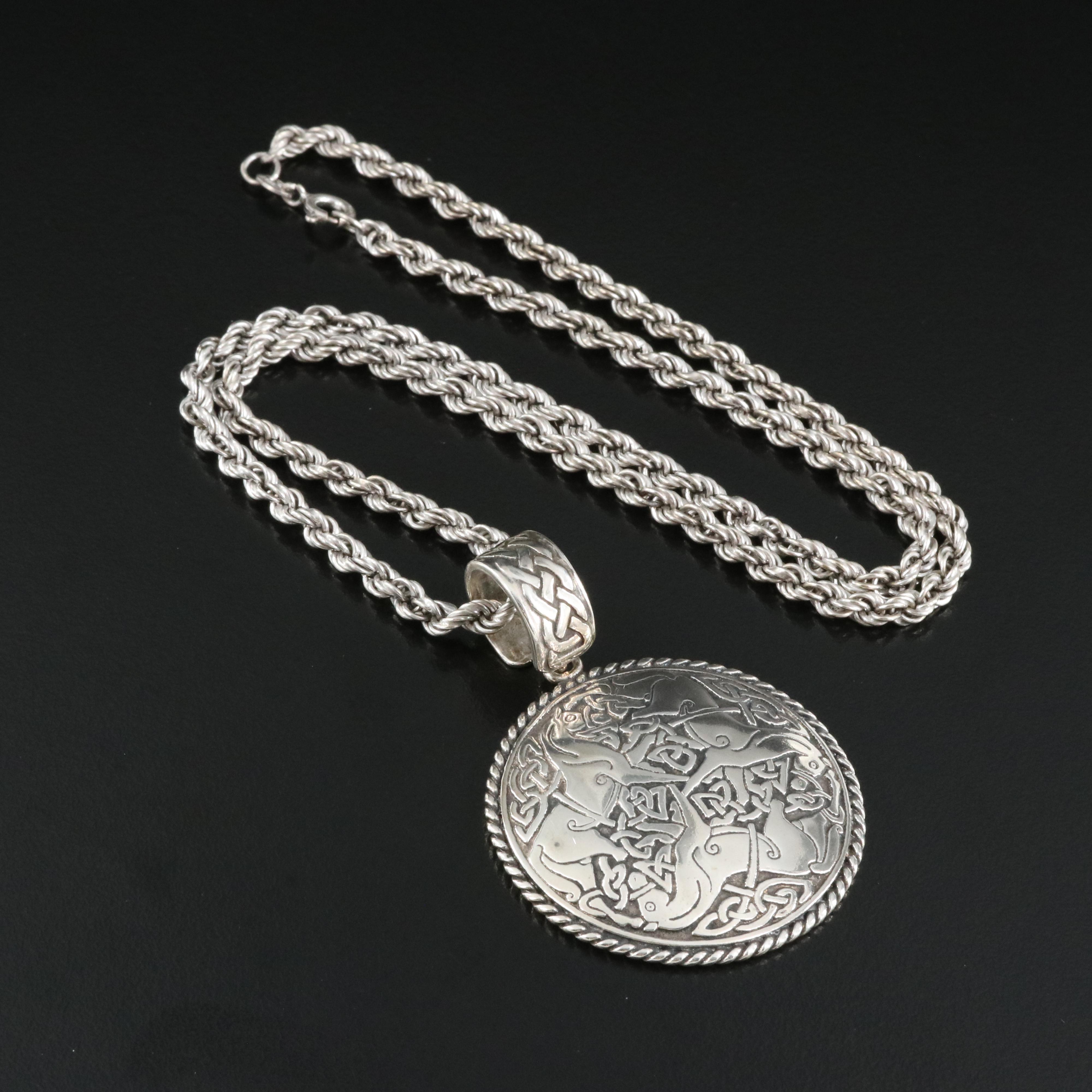 Celtic Epona Horse Knot Pendant Necklace in Sterling