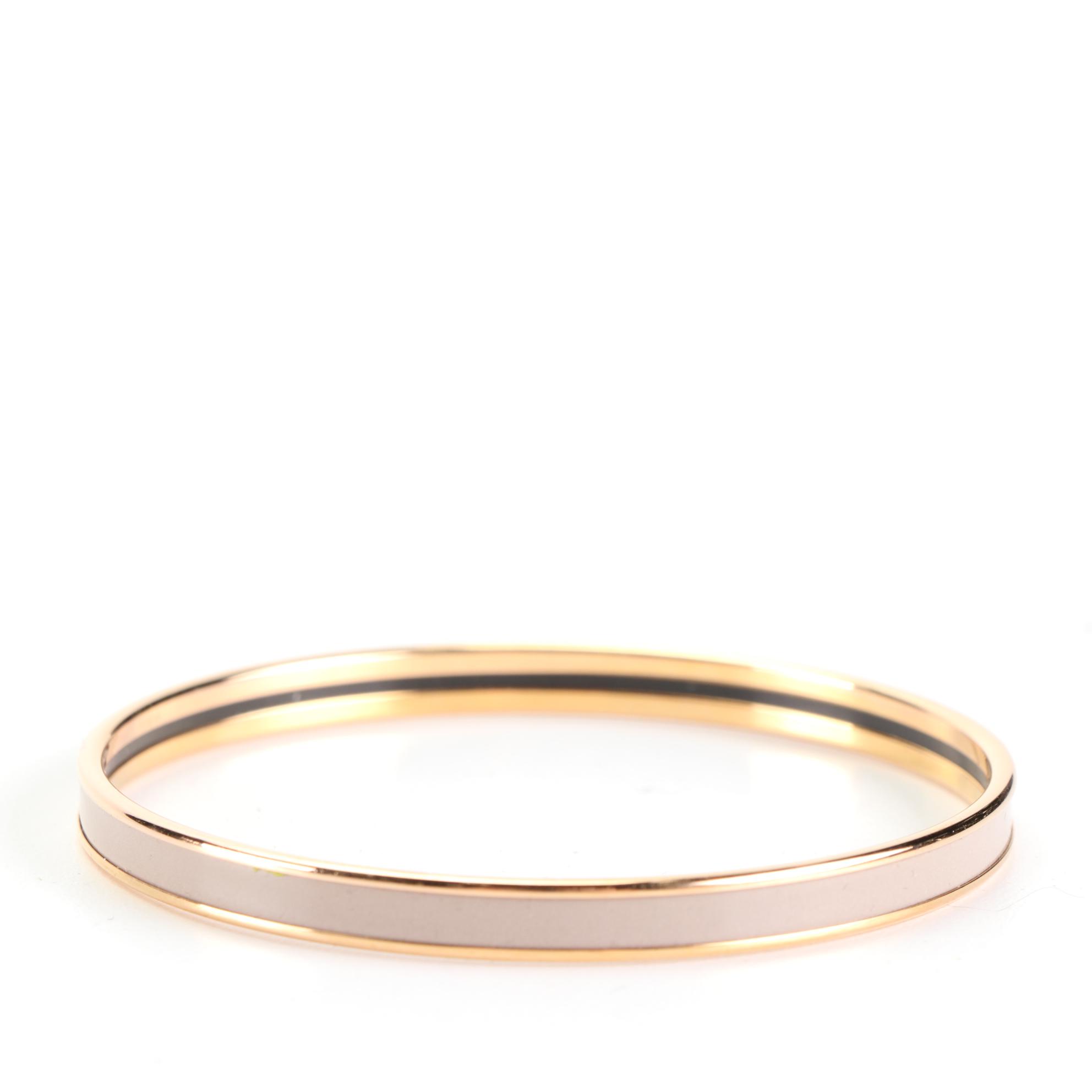 Hermès Rose Gold Tone Enamel Bangle Bracelet with Logo