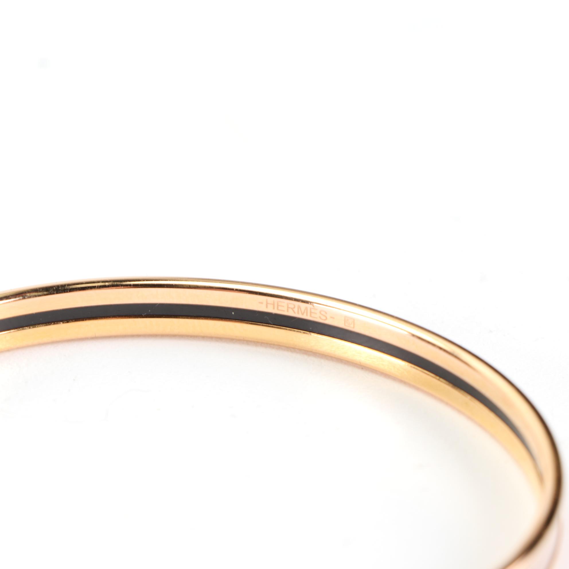 Hermès Rose Gold Tone Enamel Bangle Bracelet with Logo