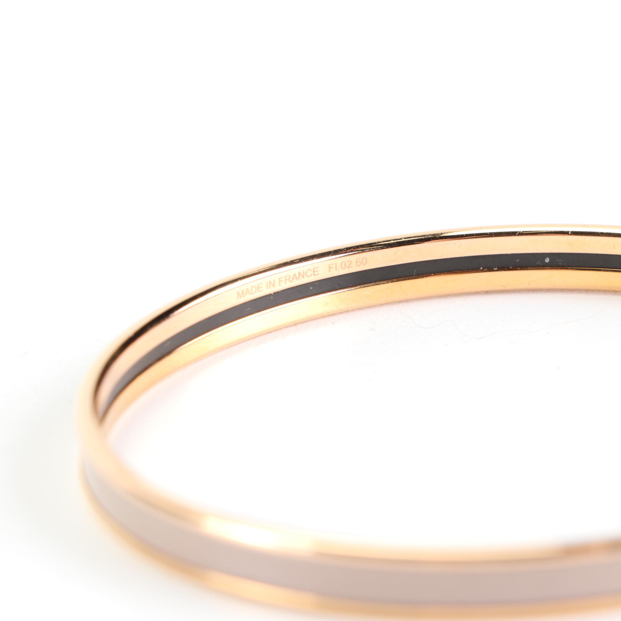 Hermès Rose Gold Tone Enamel Bangle Bracelet with Logo