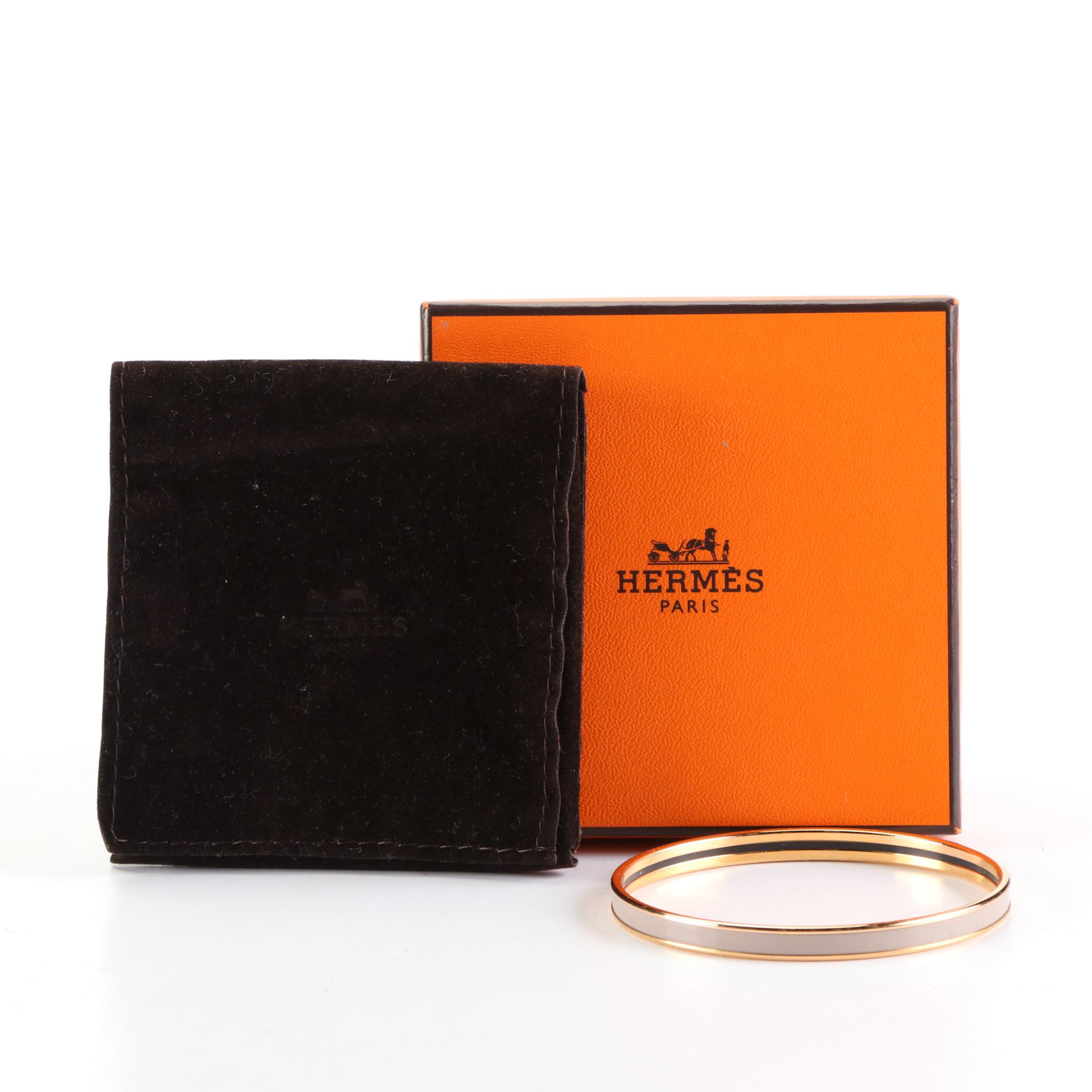 Hermès Rose Gold Tone Enamel Bangle Bracelet with Logo