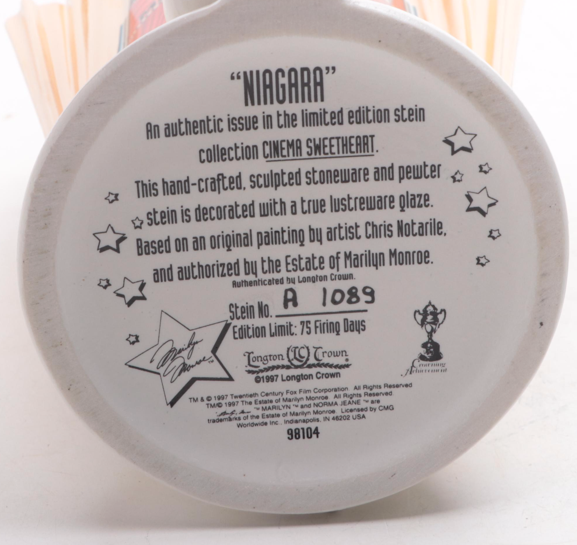 Longton Crown Cinema Sweetheart "Niagara" Marilyn Monroe Ceramic Beer Stein