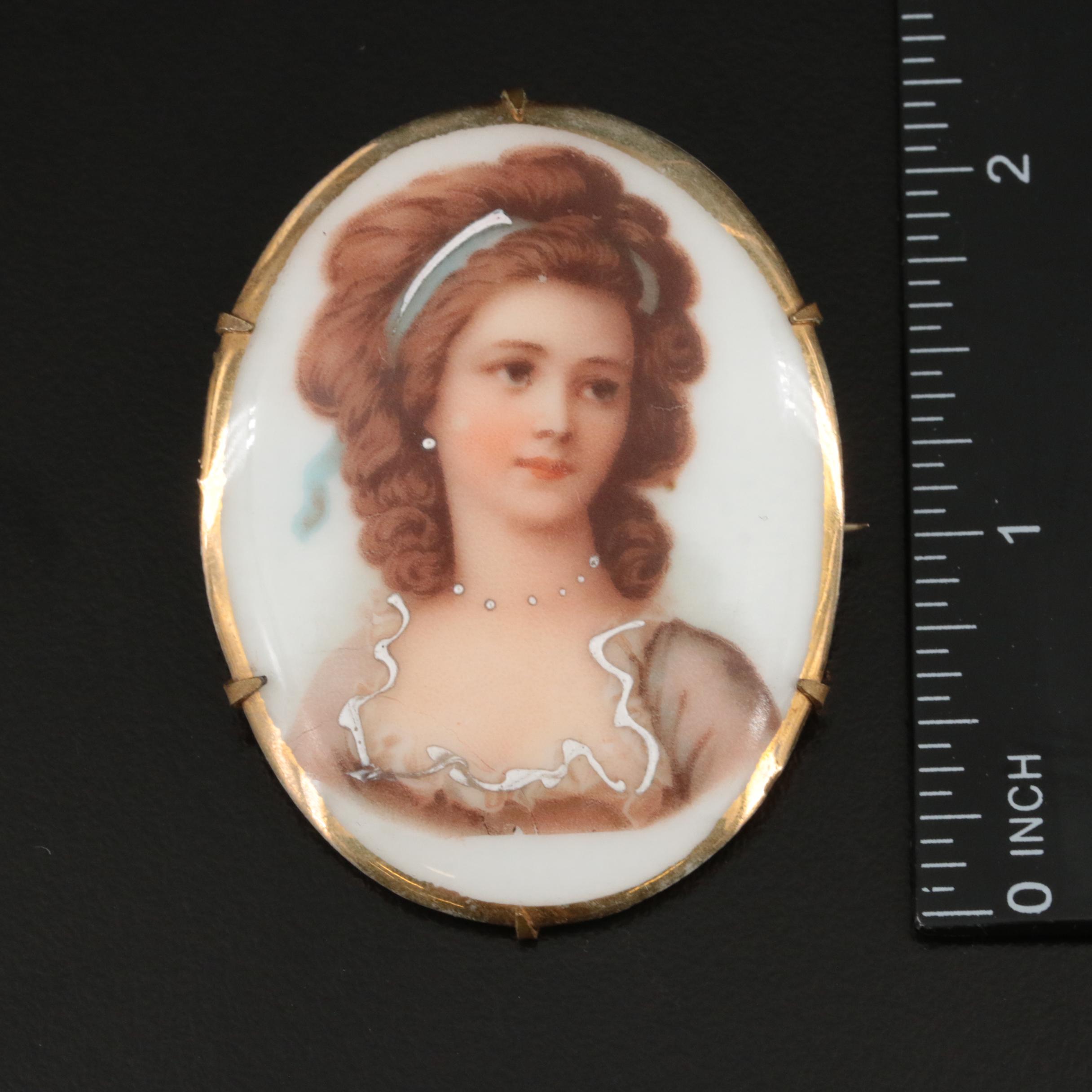Antique Porcelain Portrait Brooches