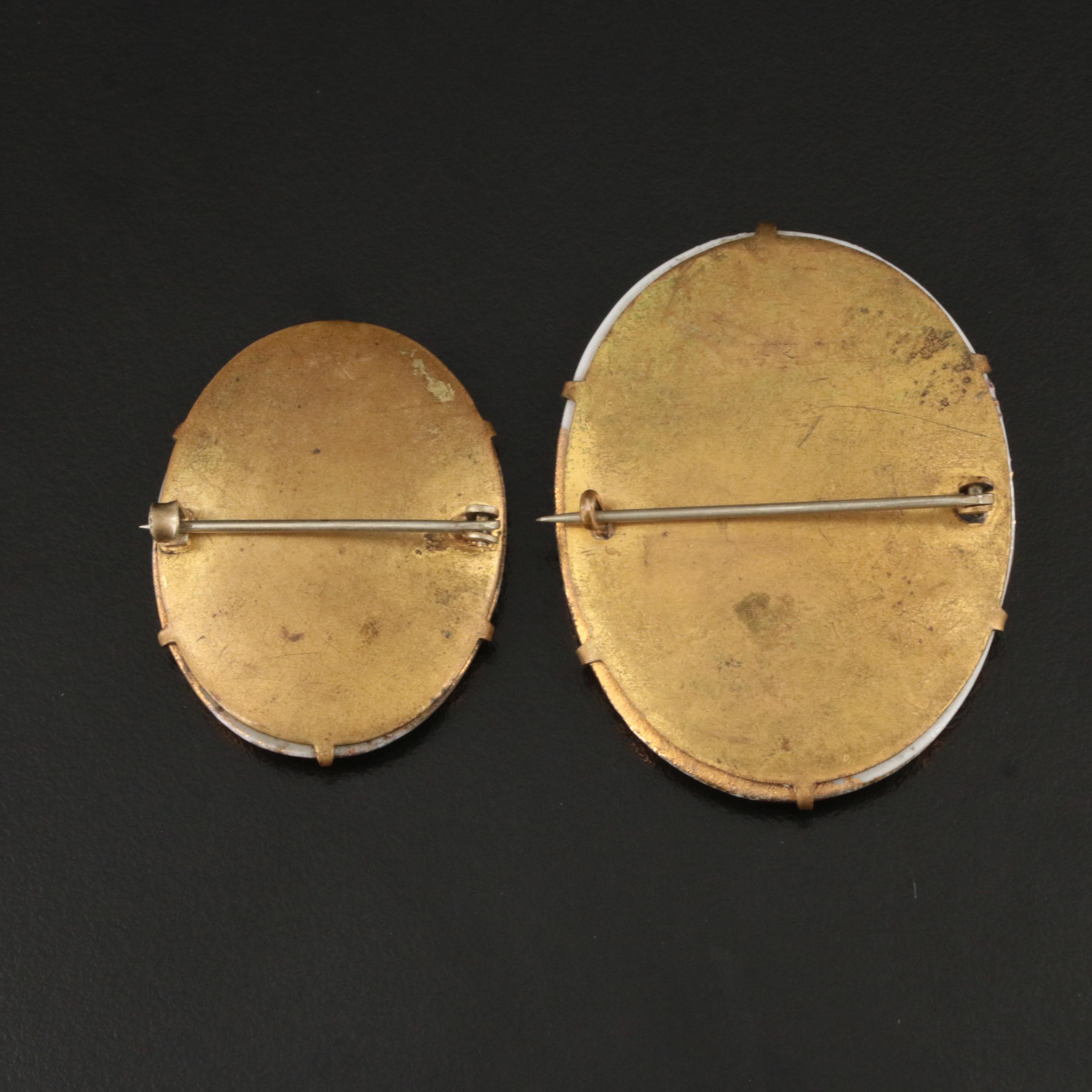 Antique Porcelain Portrait Brooches