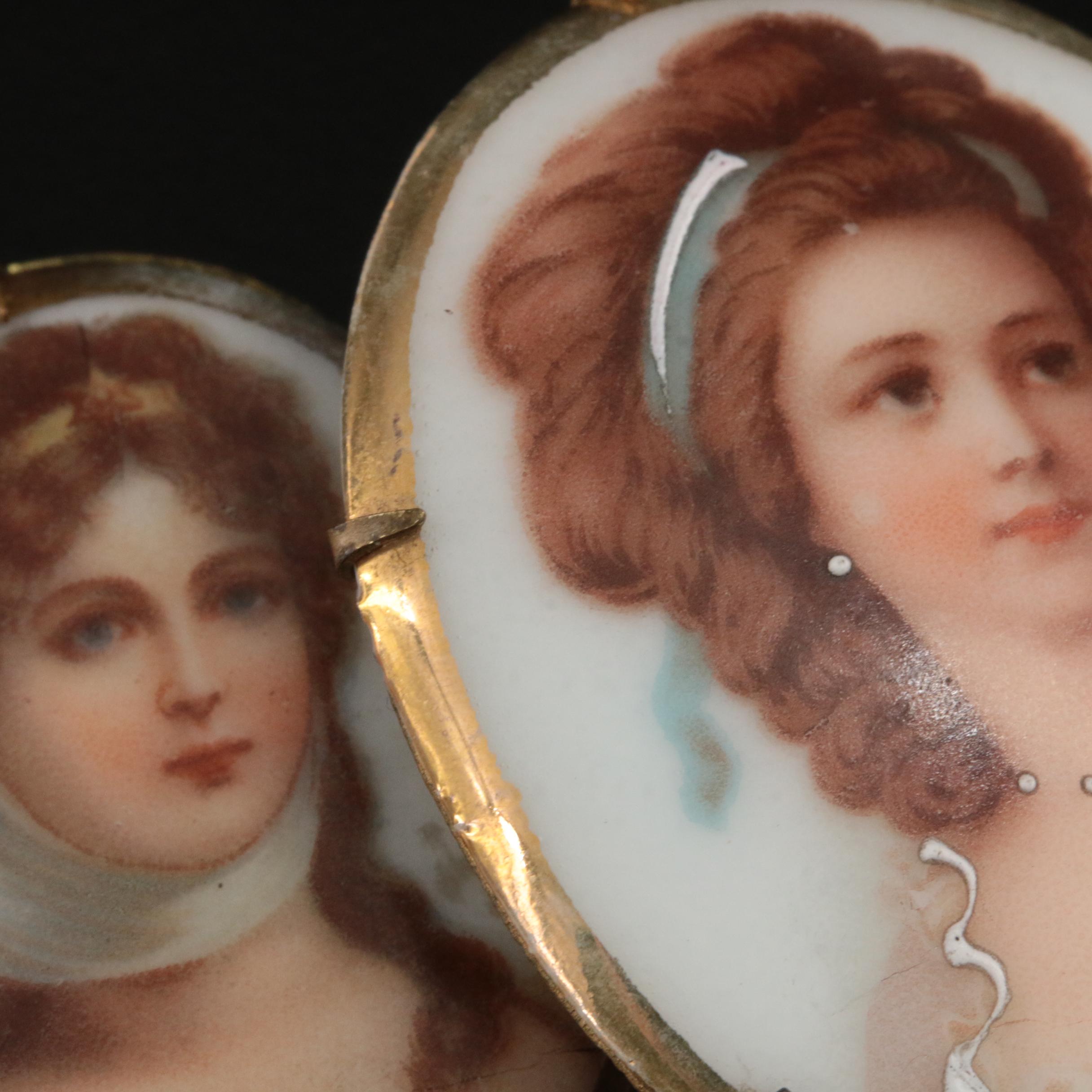 Antique Porcelain Portrait Brooches