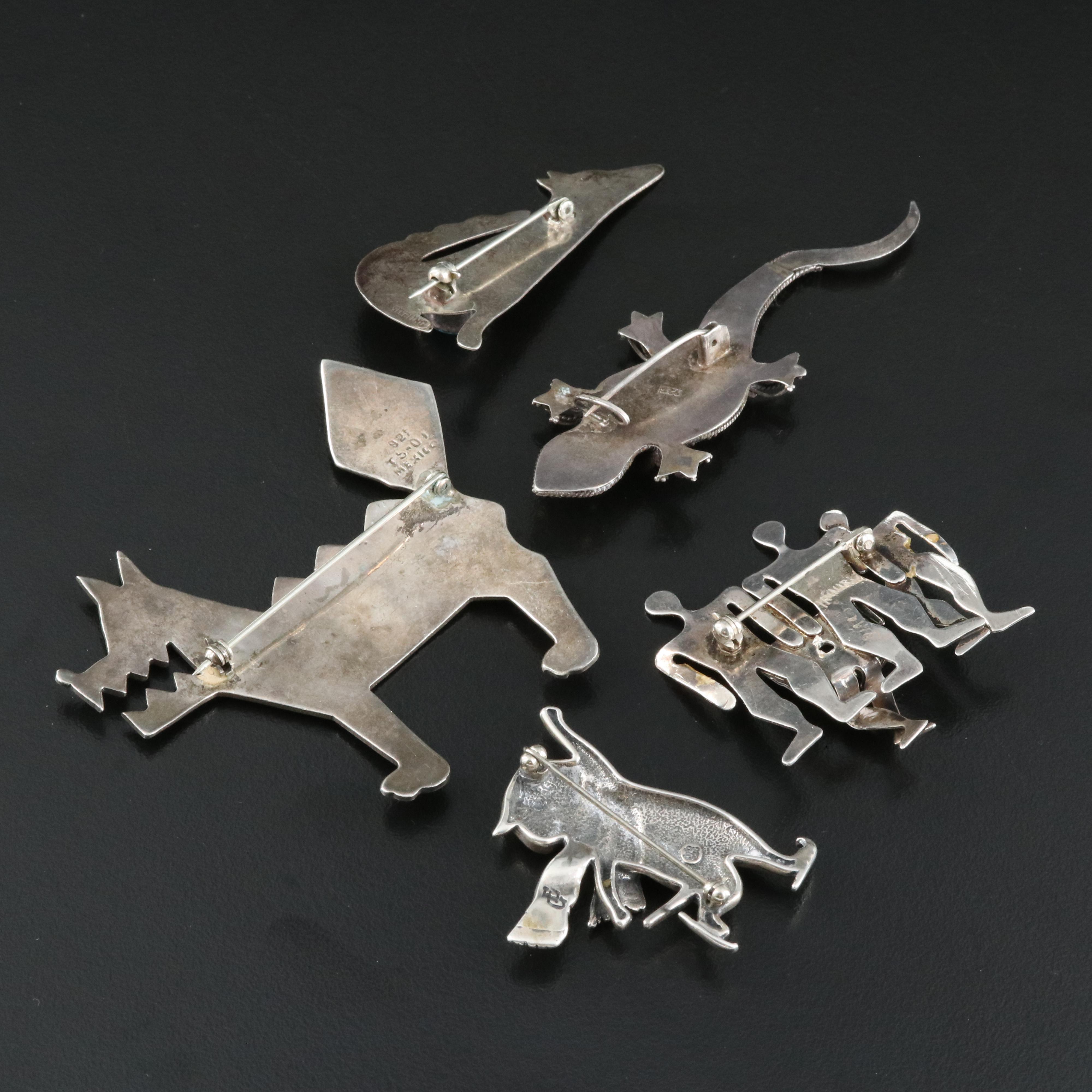 Sterling Brooches Including Sterling, Turquoise, Animals and Figural