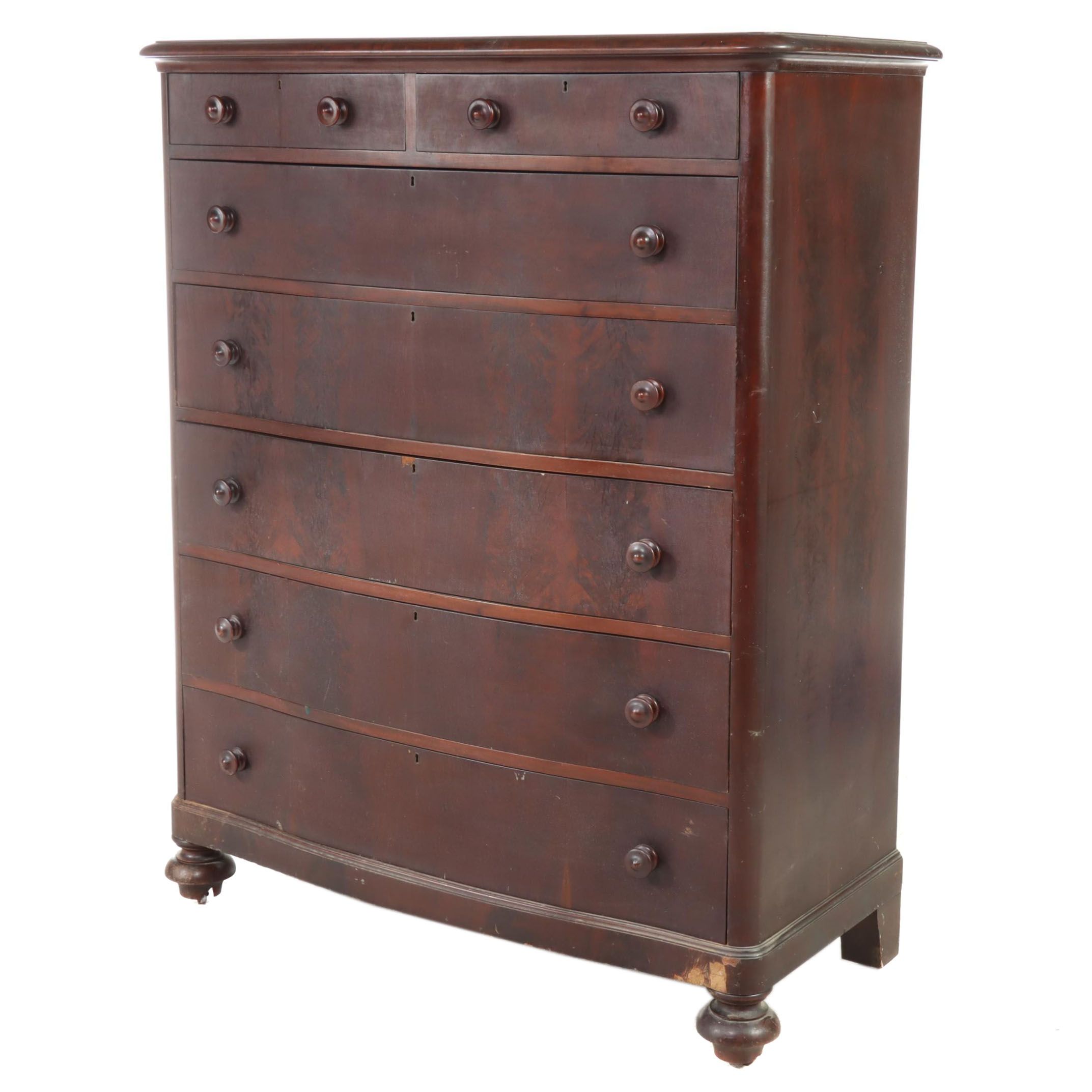 Victorian Mahogany-Veneered Bowfront Chest of Drawers, 19th Century