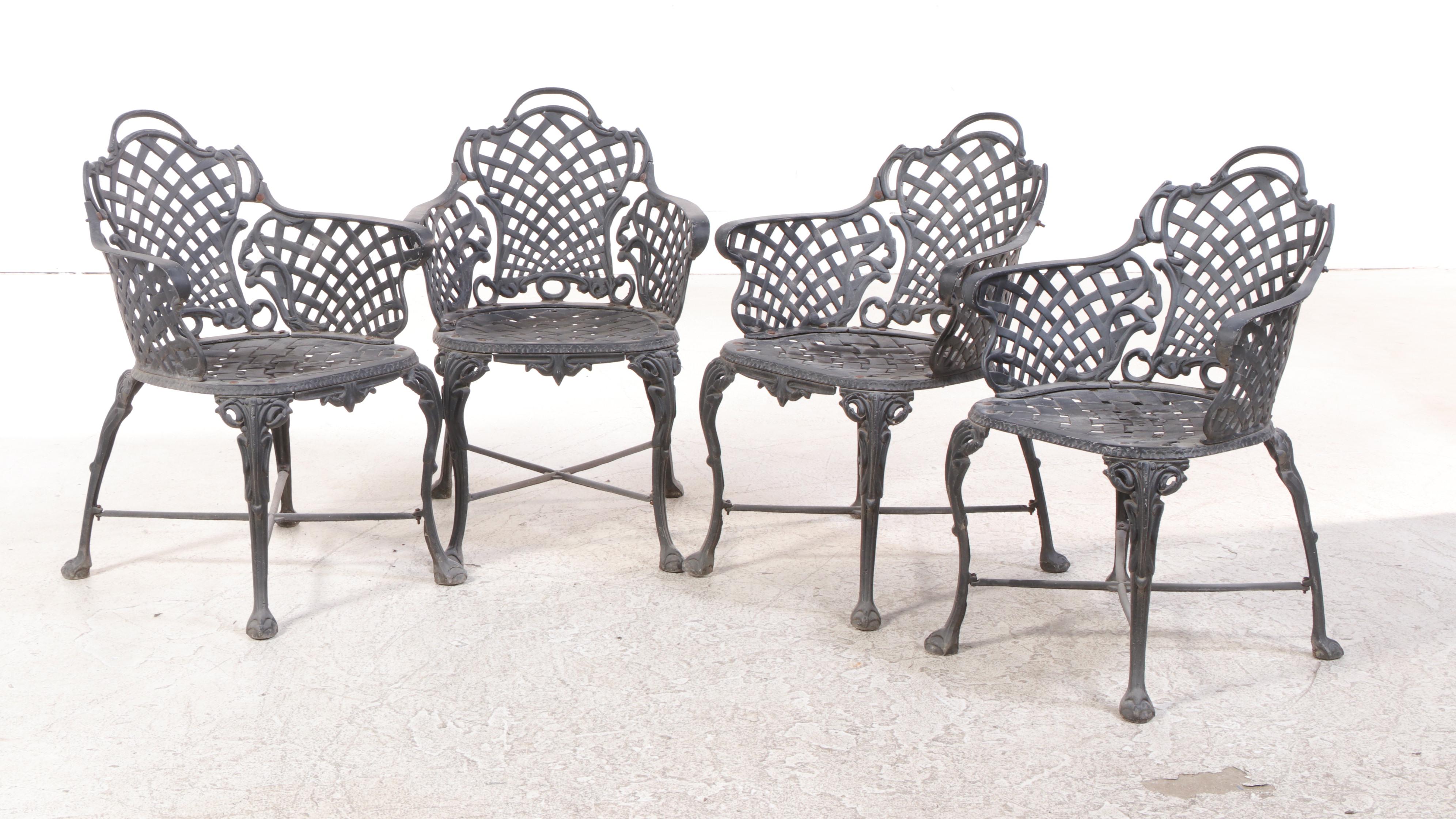 Victorian Style Cast Metal Patio Dining Table and Four Chairs