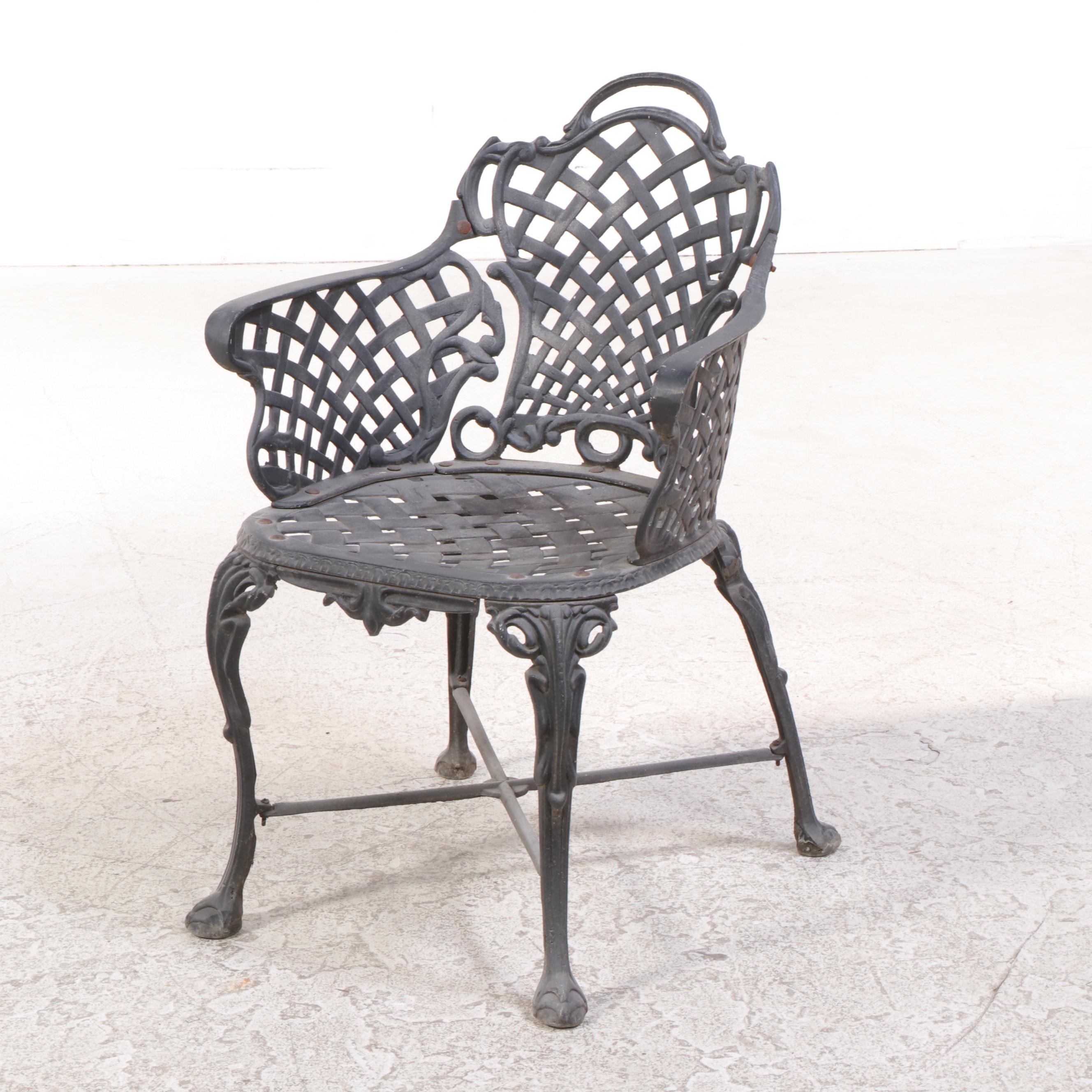 Victorian Style Cast Metal Patio Dining Table and Four Chairs