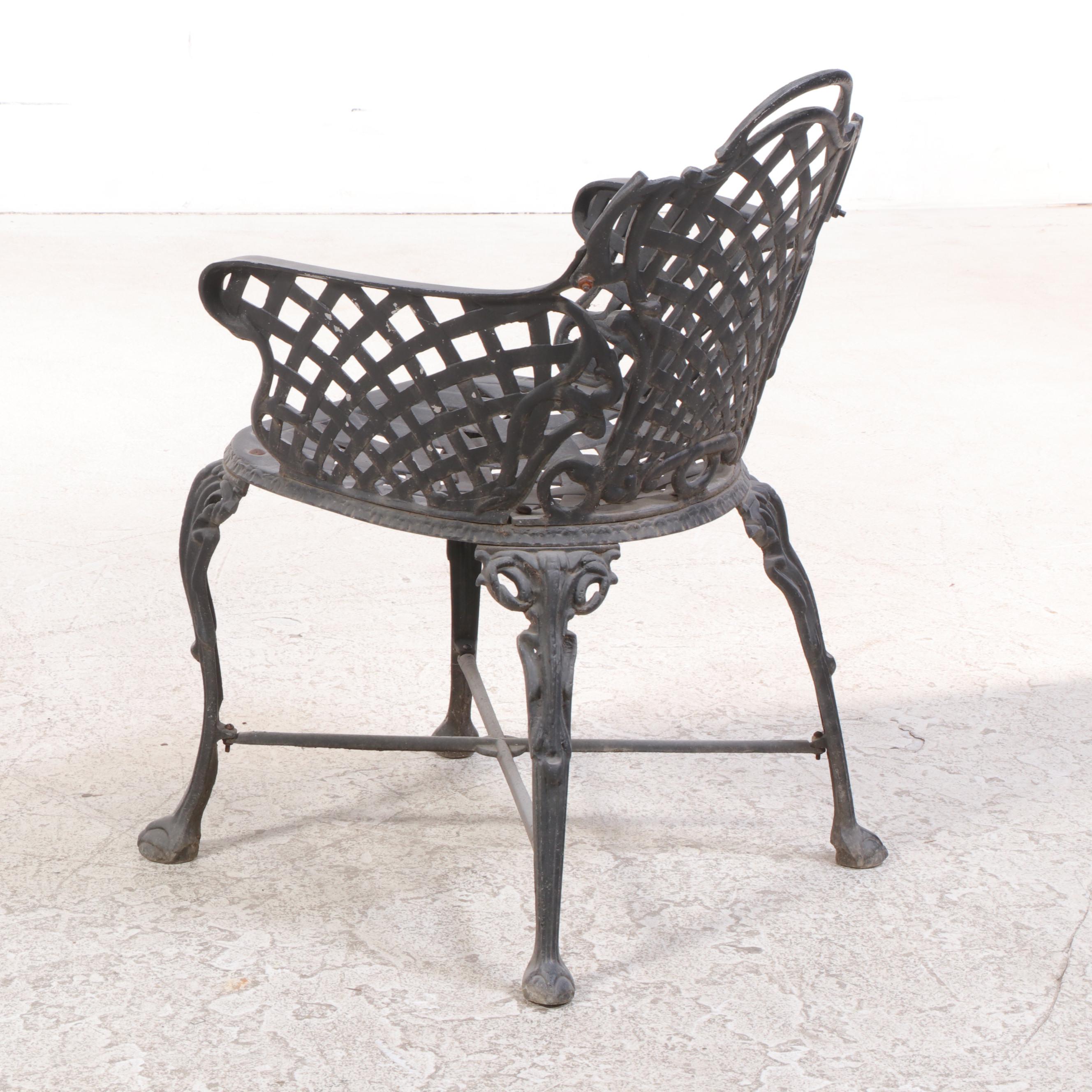 Victorian Style Cast Metal Patio Dining Table and Four Chairs