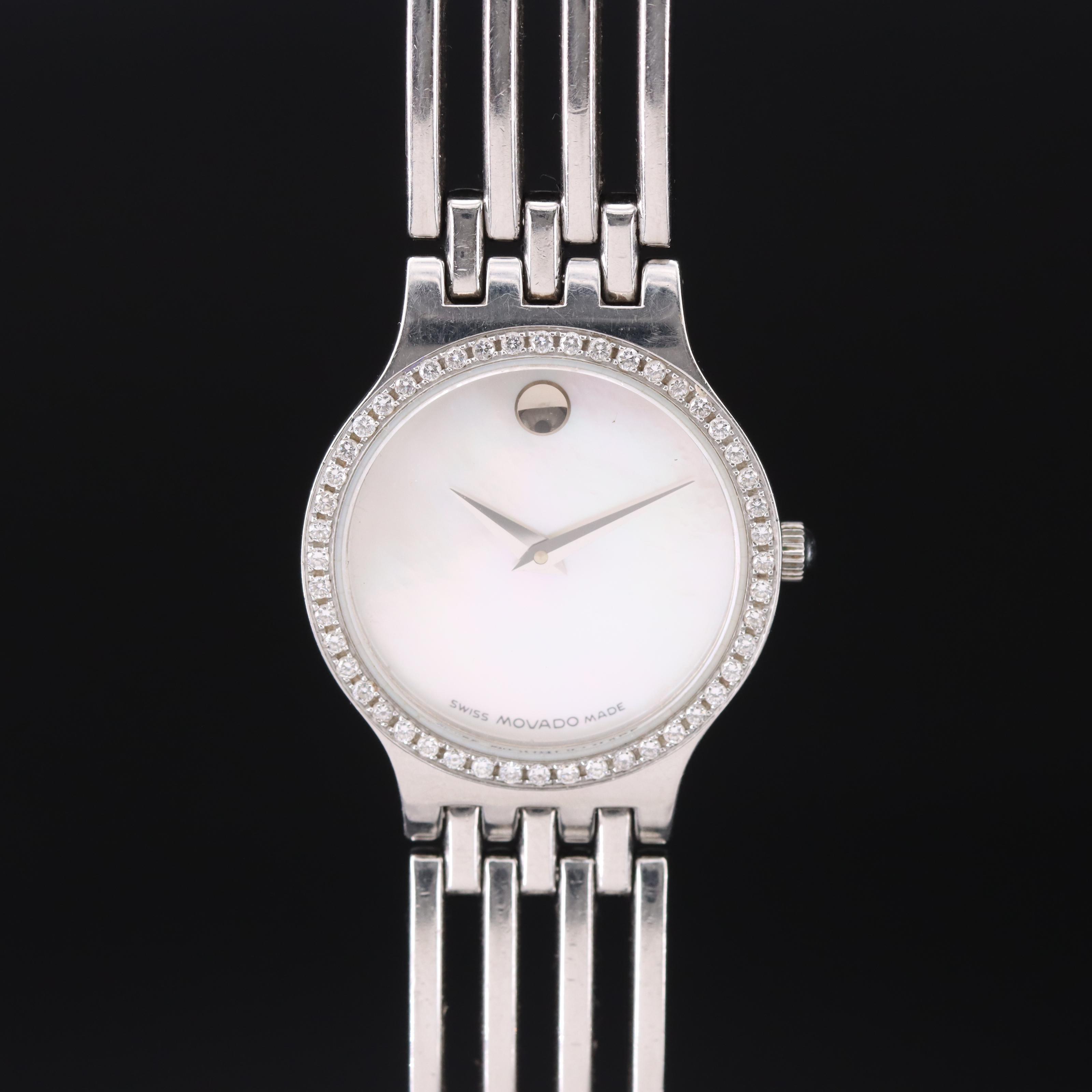 Movado Esperaneo Stainless Steel Diamond with Mother-of-Pearl Dial Watch