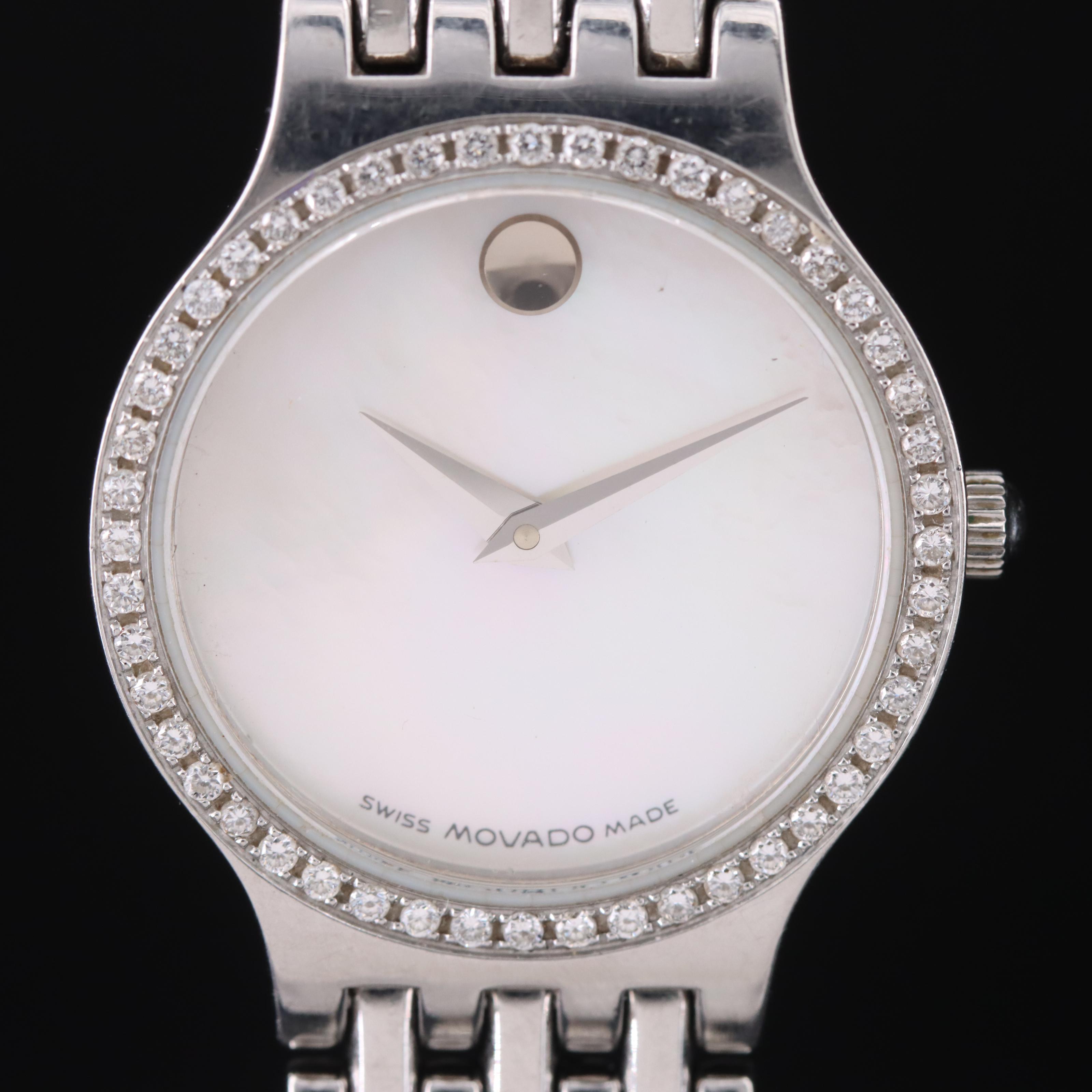 Movado Esperaneo Stainless Steel Diamond with Mother-of-Pearl Dial Watch