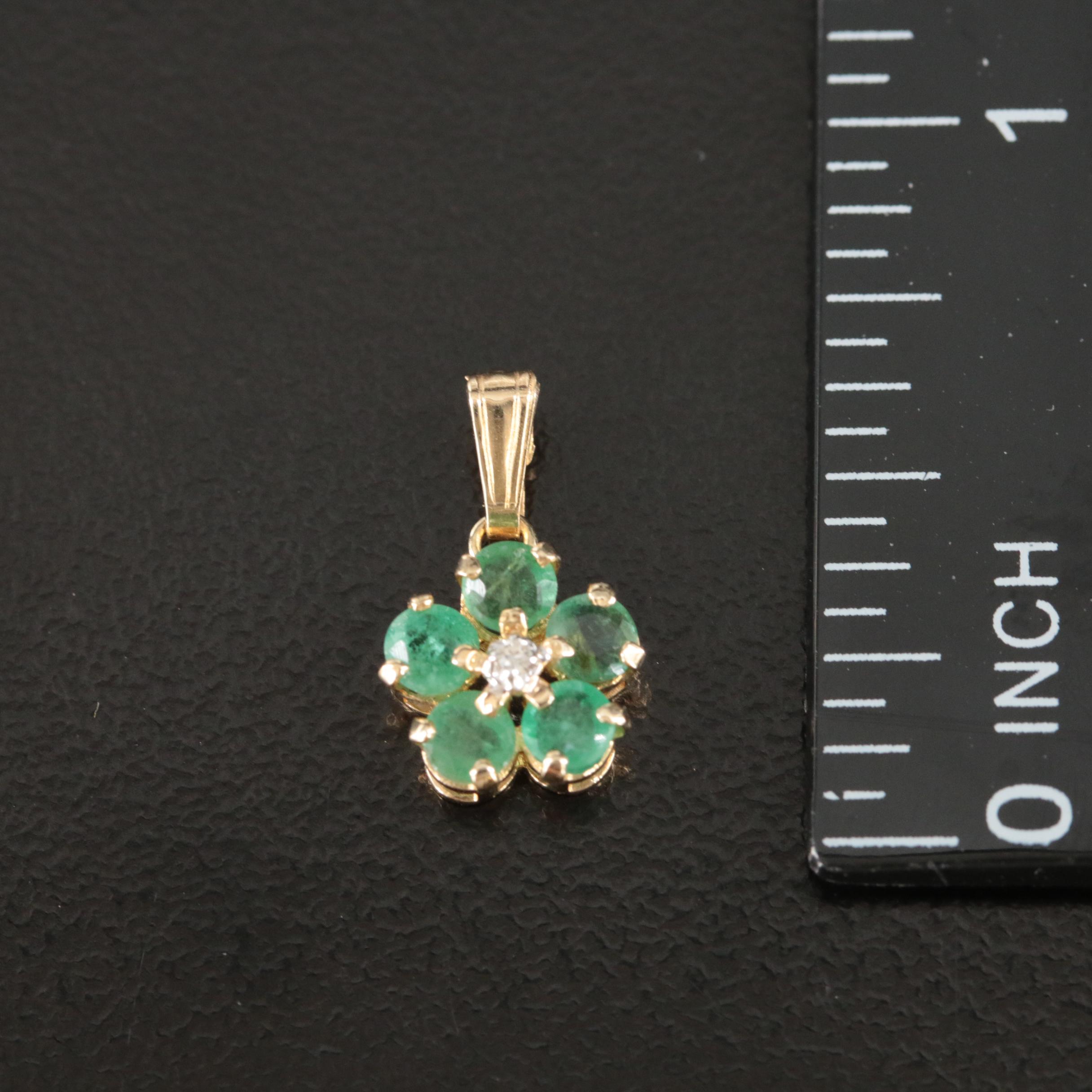 14K Emerald and Diamond Flower Pendant