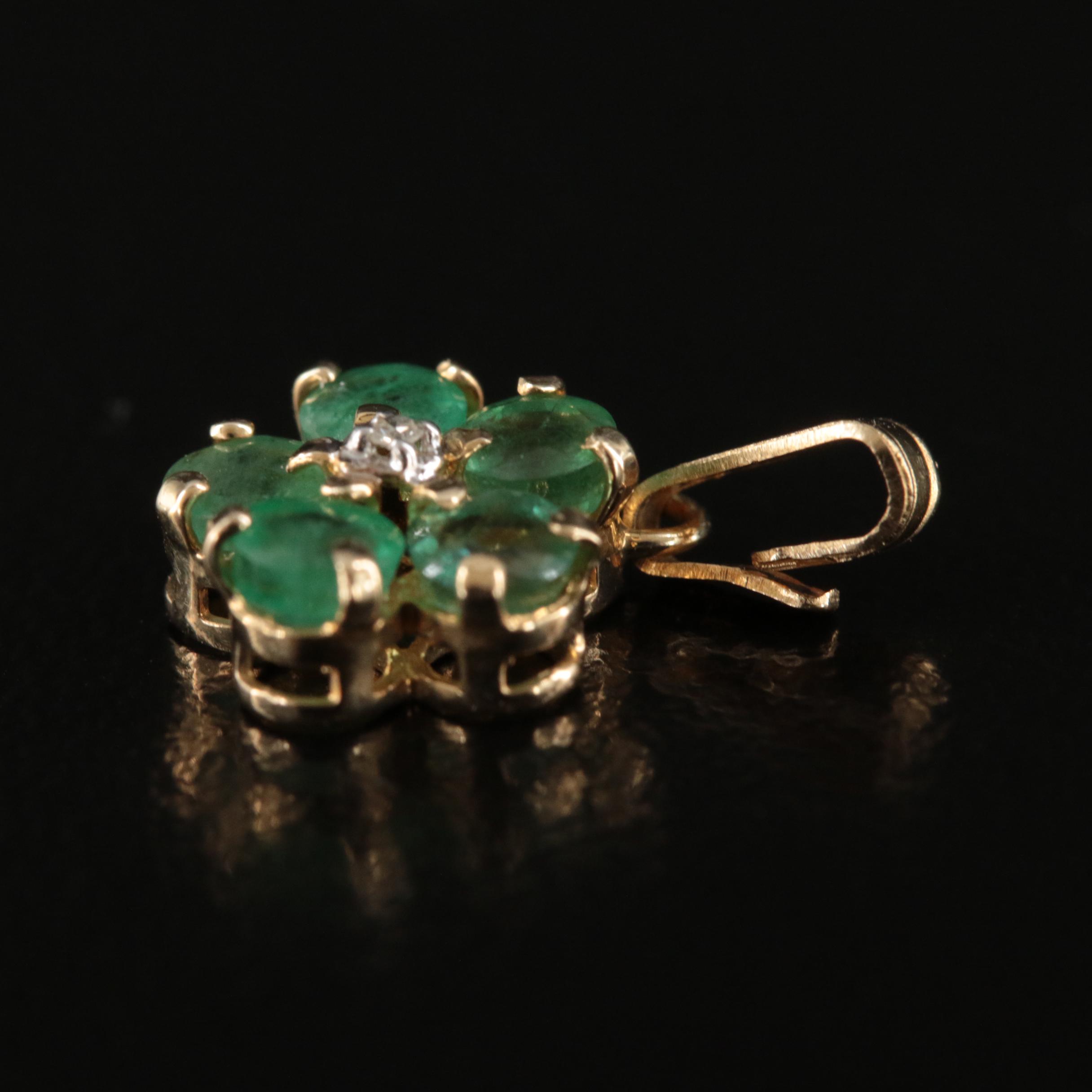14K Emerald and Diamond Flower Pendant